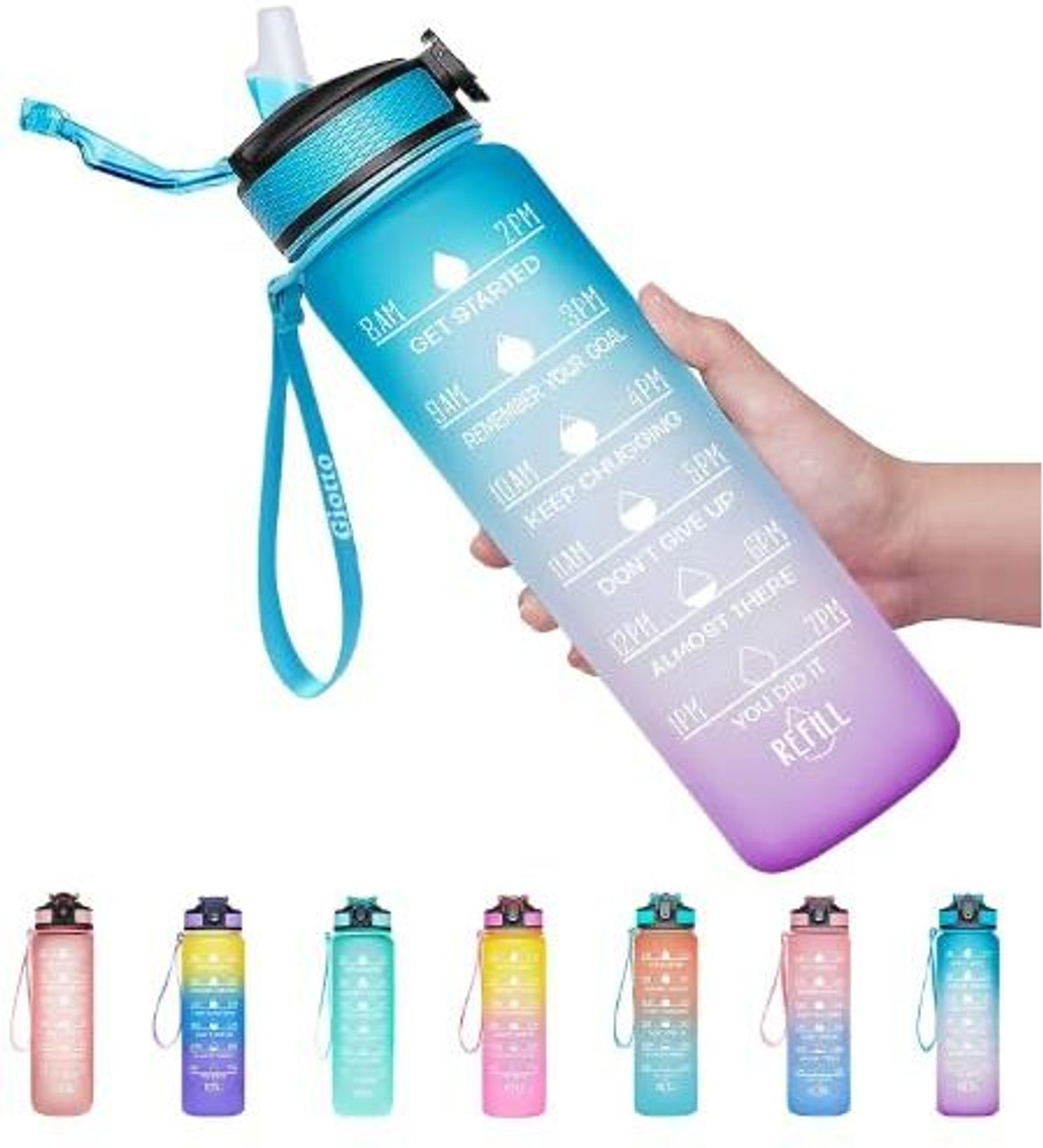 Image of Eclet Motivational Water Bottle with Time Markers. 1000 ml Plastic Bottle