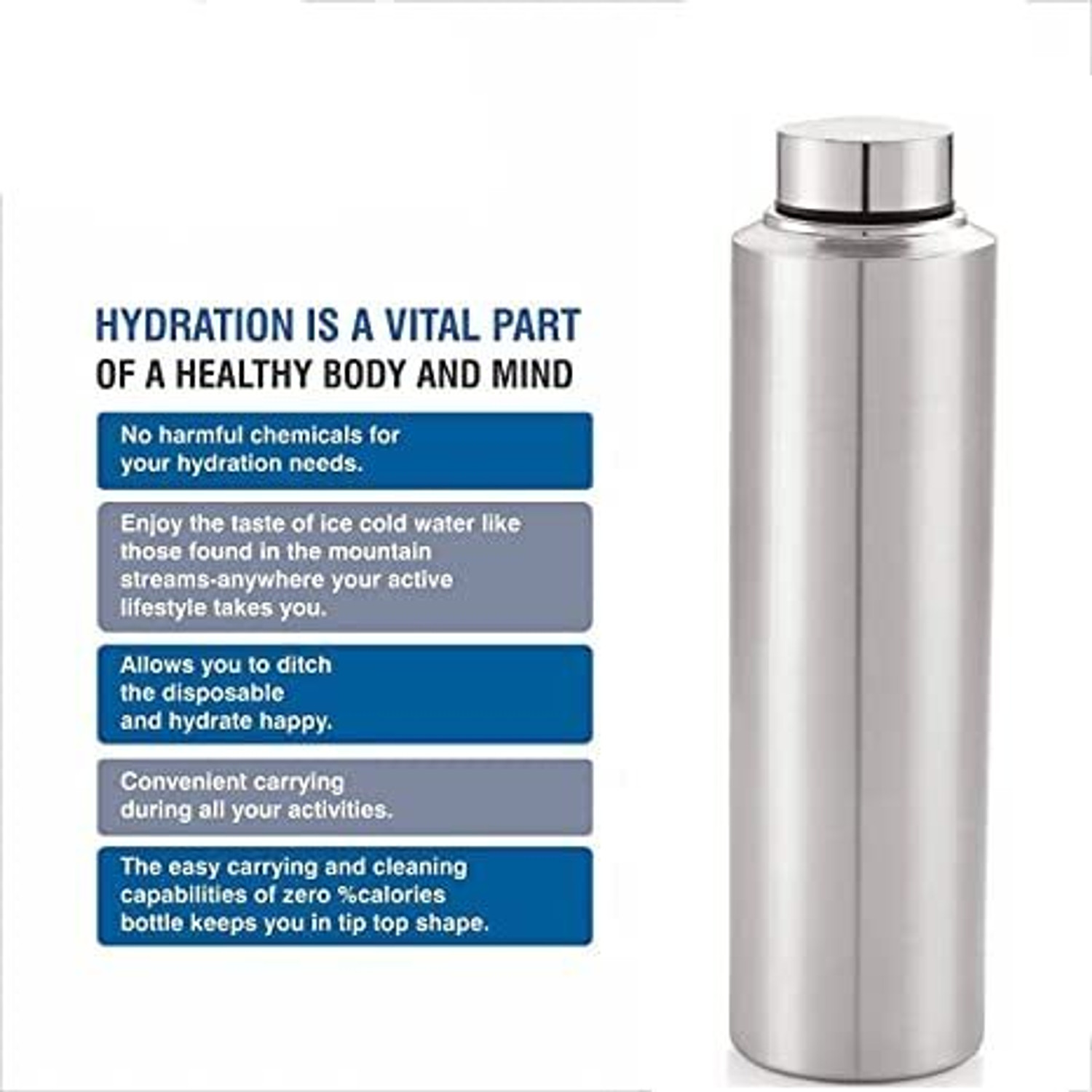 Image of bluline Pleasant Matt Fridge Bottle 1000 ml Steel Bottle (Pack of 2, Silver) 1000 ml Stainless Steel Bottle