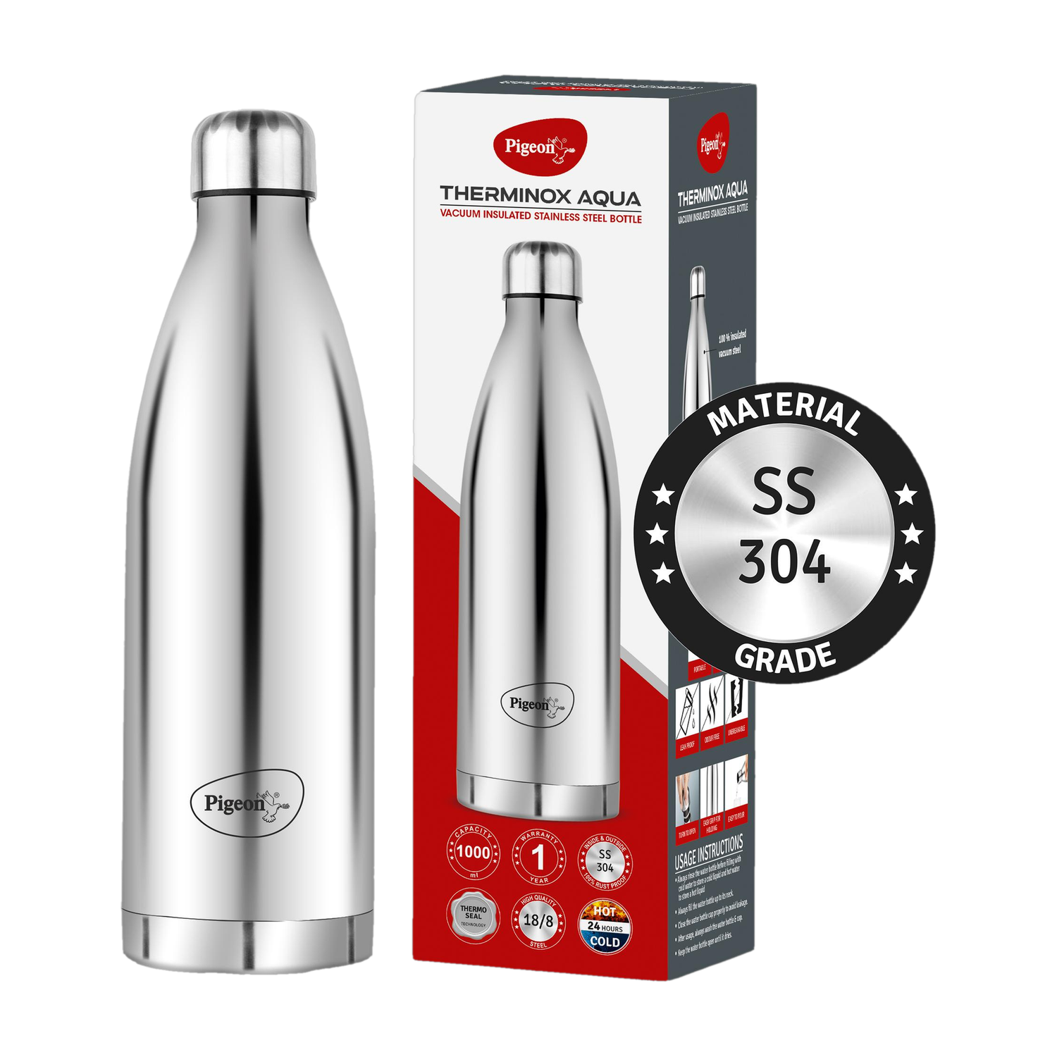 Pigeon Aqua 1000 ml Stainless Steel Flask Green Pack of 1 - Image 1