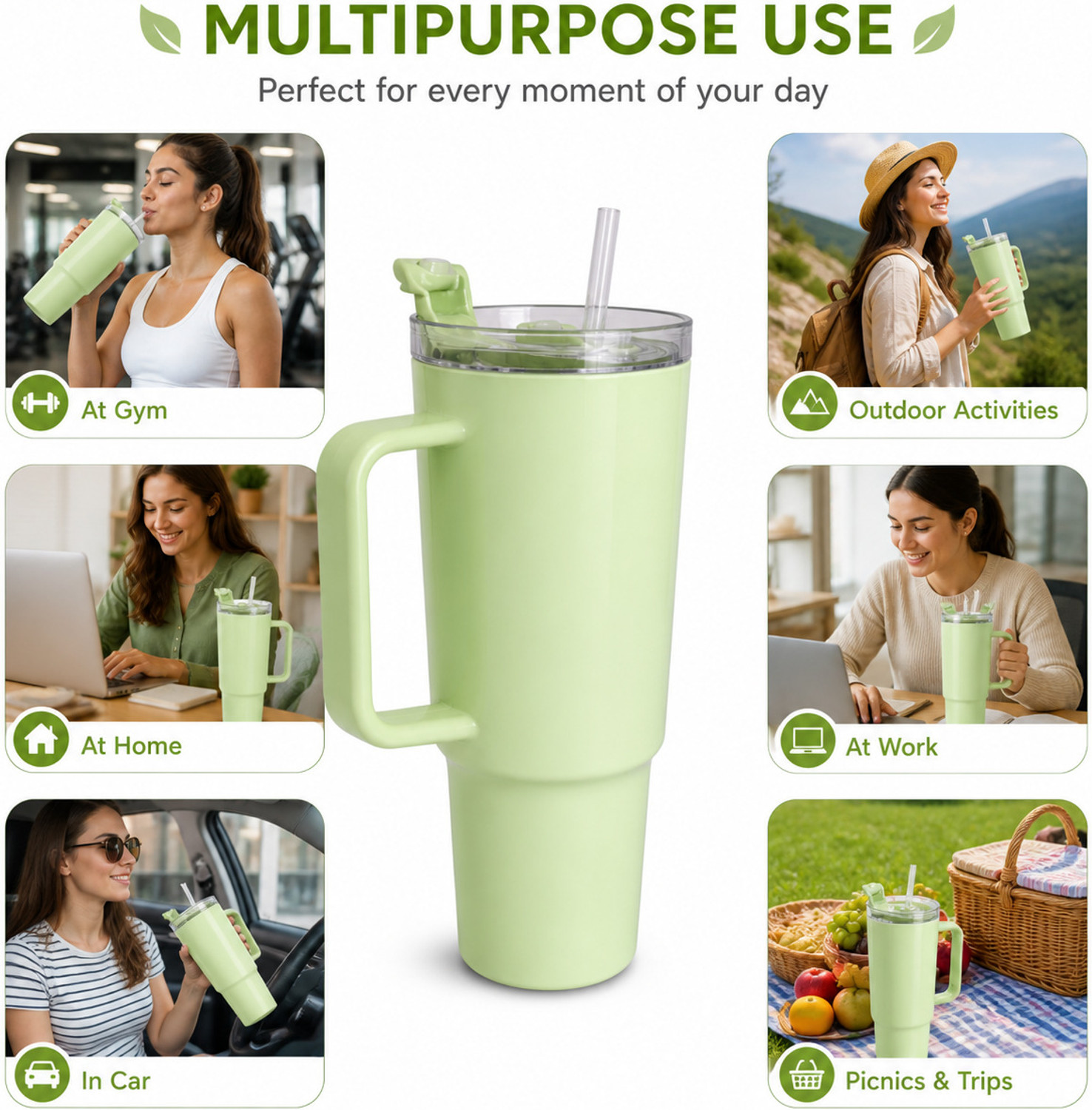 Image of AnvoraX Tumbler Bottle with Handle & Straw | Leakproof | Large Capacity 1800 ml Plastic Sipper