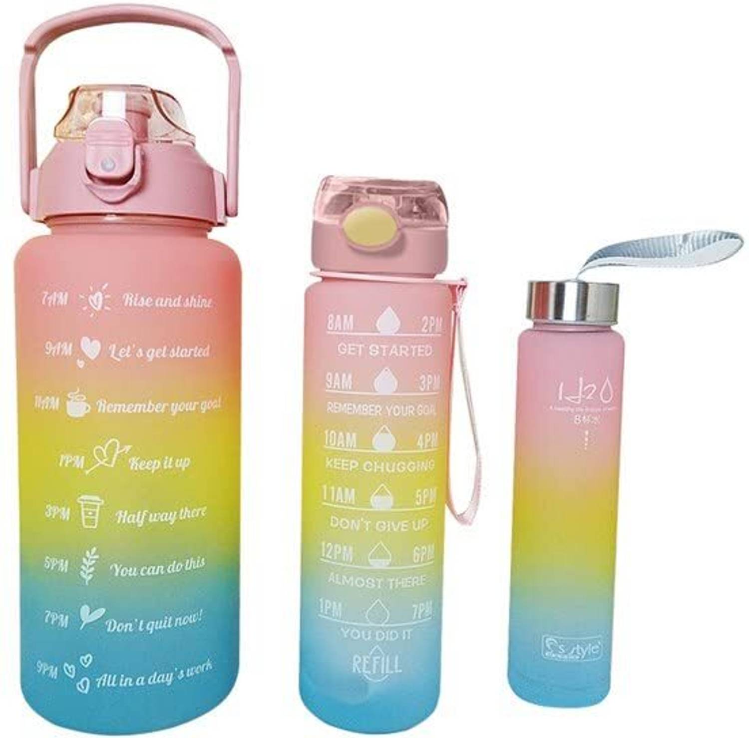 adorro bella Set of 3 Water Bottle 2ltr, 900ML, 500ML with Motivational Time Marker bottle 1000 ml Plastic Bottle