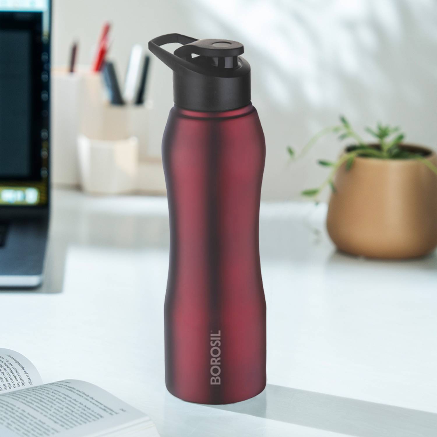 BOROSIL 750ml Grip n Sip ISI Certified Made in India Single Wall Wide Mouth Steel Bottle 750 ml Stainless Steel Bottle