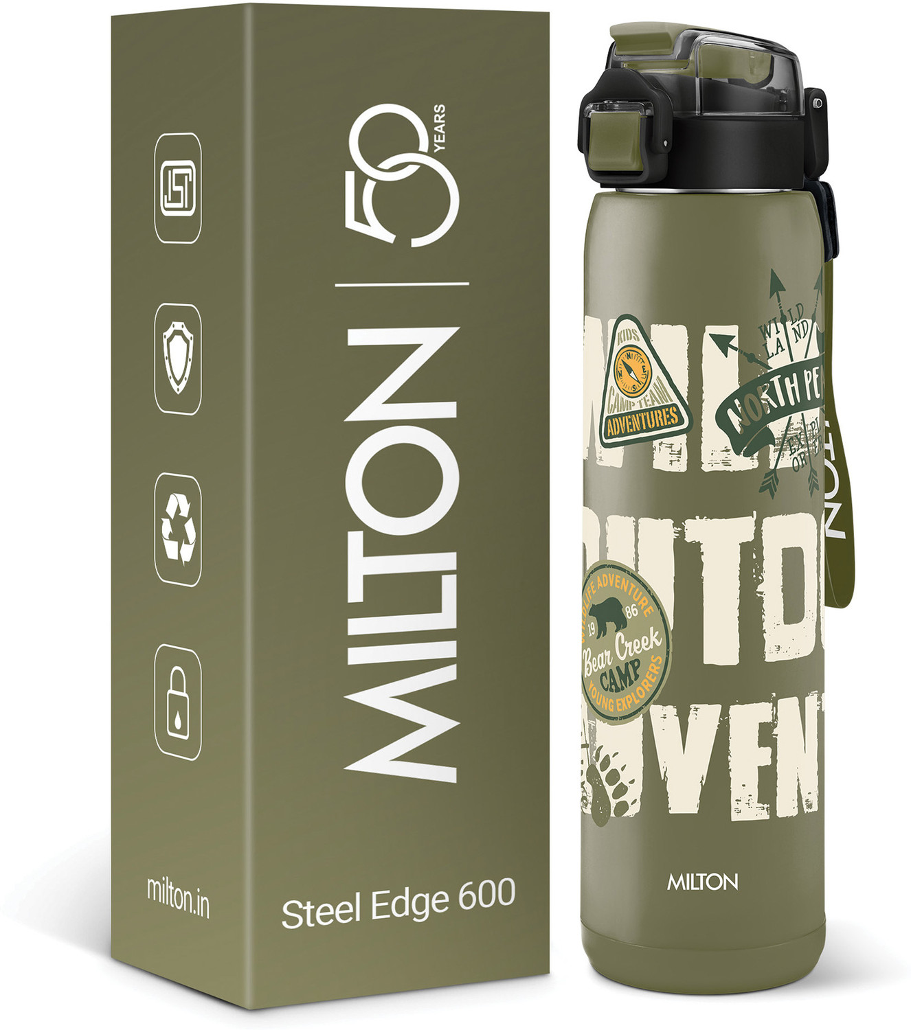 Image of MILTON Steel Edge 600 Vacuum Insulated Water Bottle 500 ml Hot & Cold Green 500 ml Stainless Steel Bottle