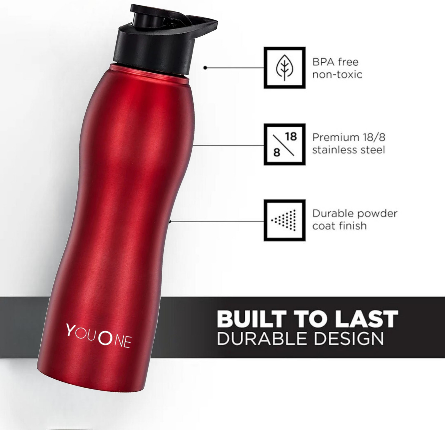 Image of Youone Stainless Stee Sports /Fridge Water Bottle for Office, Gym /Workout, School,Yoga 1000 ml Steel Bottle