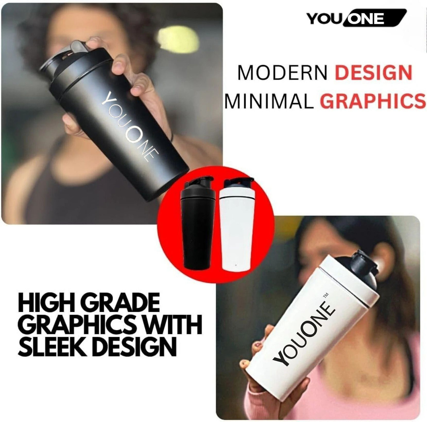Image of Youone Gym, Shaker Bottles for Protein Shake 100% Leakproof 700 ml 750 ml Steel Shaker