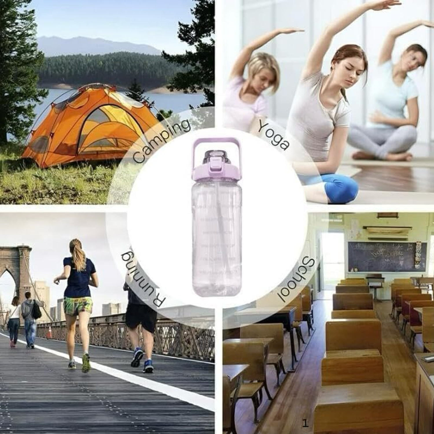 Image of Krushishth 2 Lit Water Bottle with Straw MOTIVATION 2000 ml Plastic Bottle