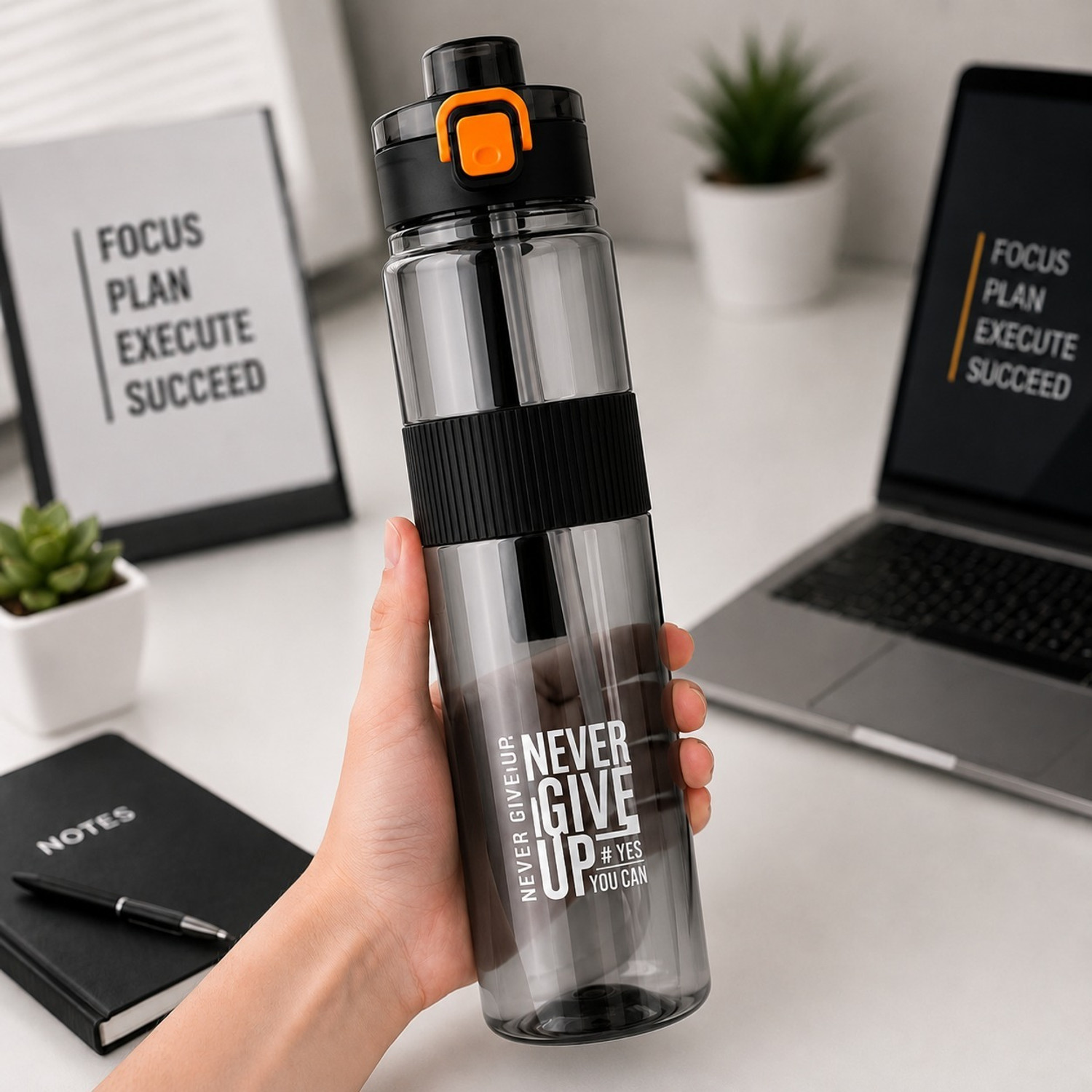 Image of DXDT 1L Motivational Water Bottle for Gym,Travel,Cycling,Sports,Yoga,Running,Office 1000 ml Plastic Bottle