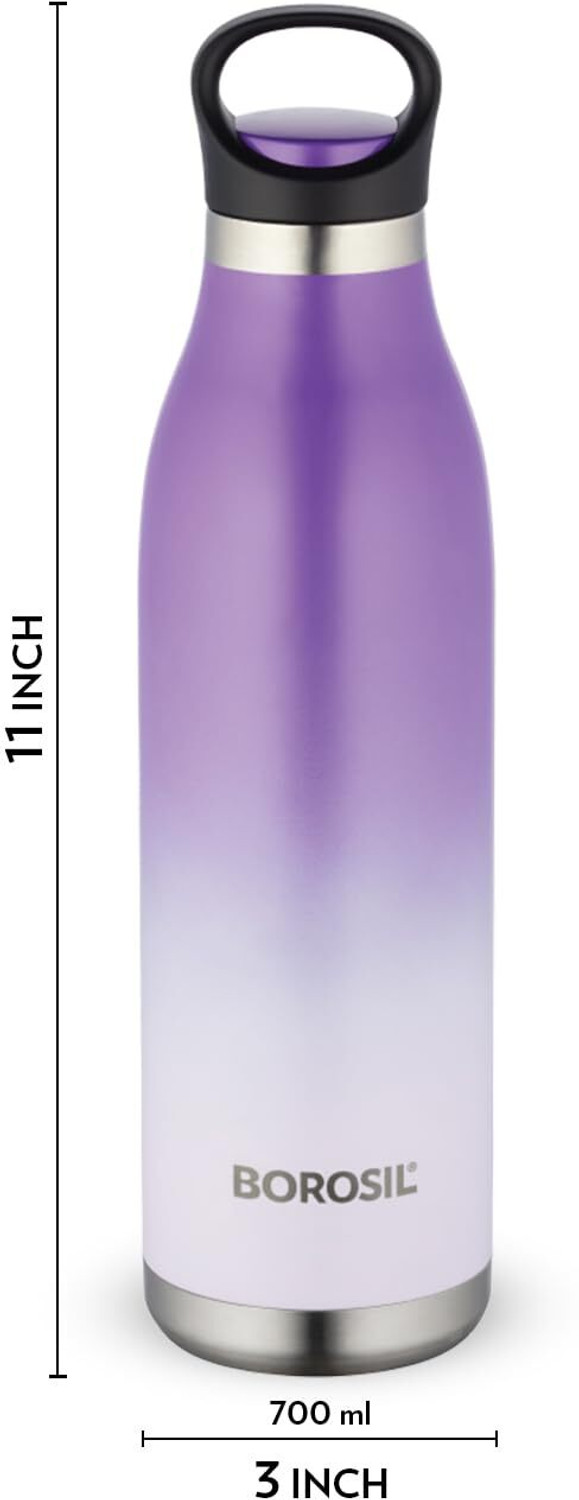 Image of BOROSIL Color Crush 700 ml Vacuum Insulated Wate Bottle, 24 Hrs Hot & Cold Flask, Violet 700 ml Steel Flask
