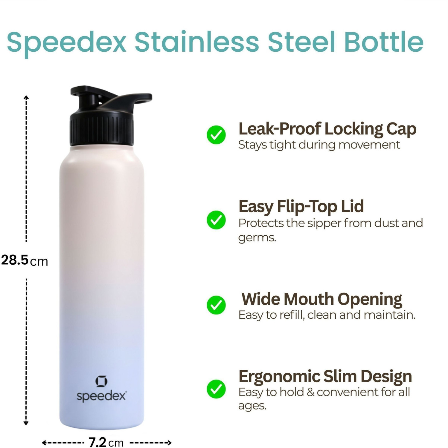 Image of SPEEDEX Water Bottle 1 Ltr 1000 ml, BIS Approved, Leak Proof for Office, School, Gym 1000 ml Stainless Steel Sipper