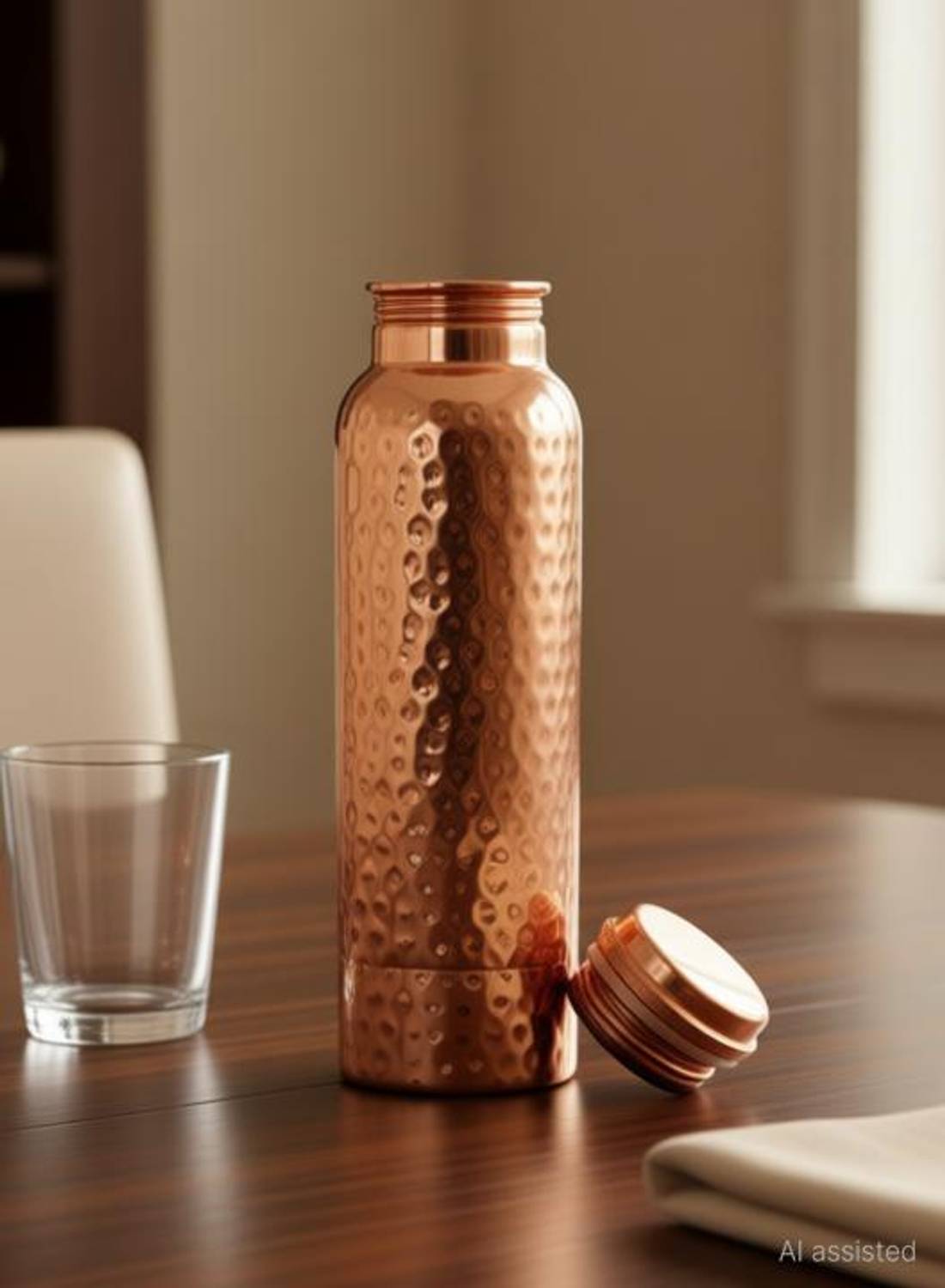 bottlewala Treasure Hammered copper water bottle 1litre copper water bottle hammered design 1000 ml Copper Bottle
