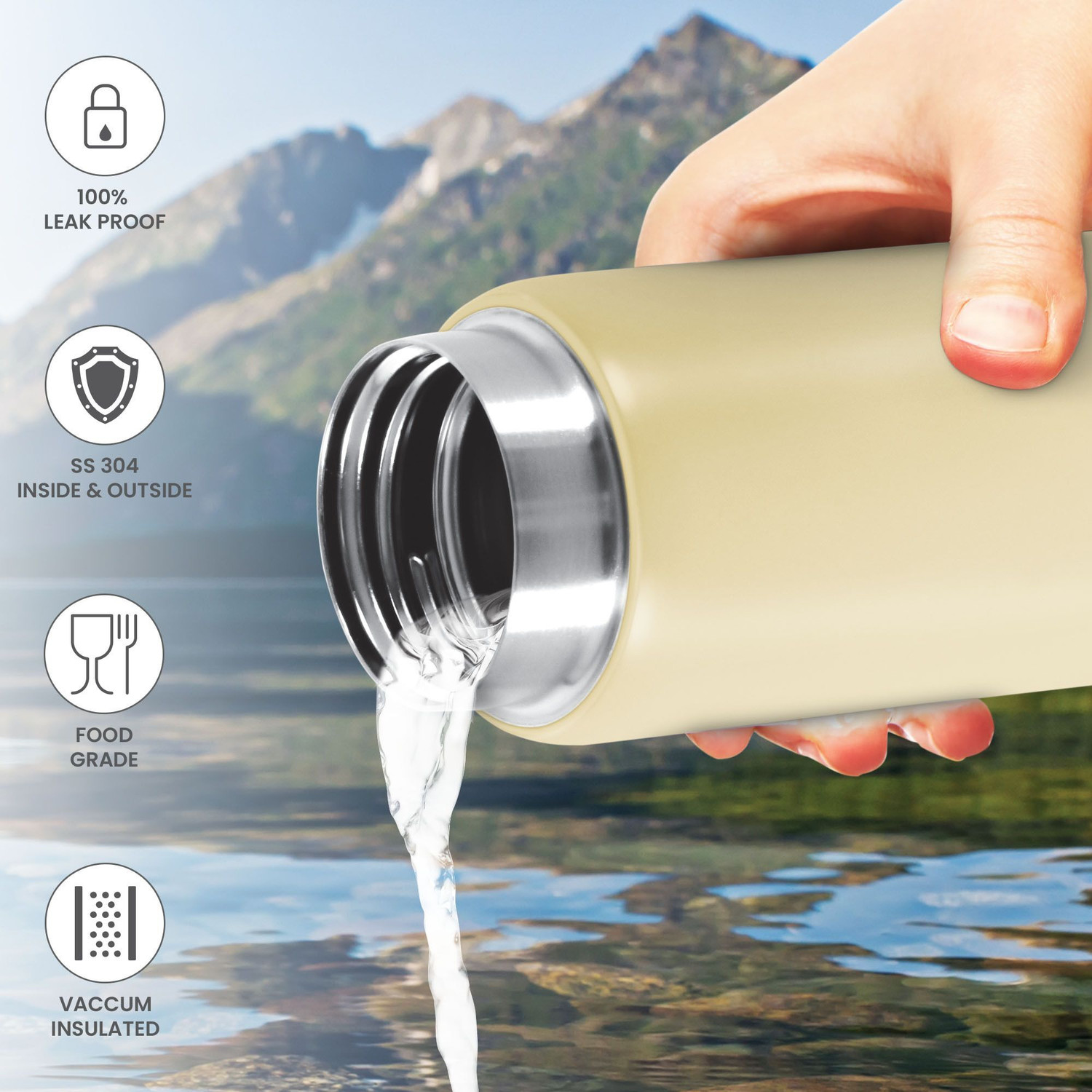 Image of MILTON Minimate 300 Thermosteel Compact ISI Certified, Insulated Water Bottle, Ivory, 280 ml Stainless Steel Bottle