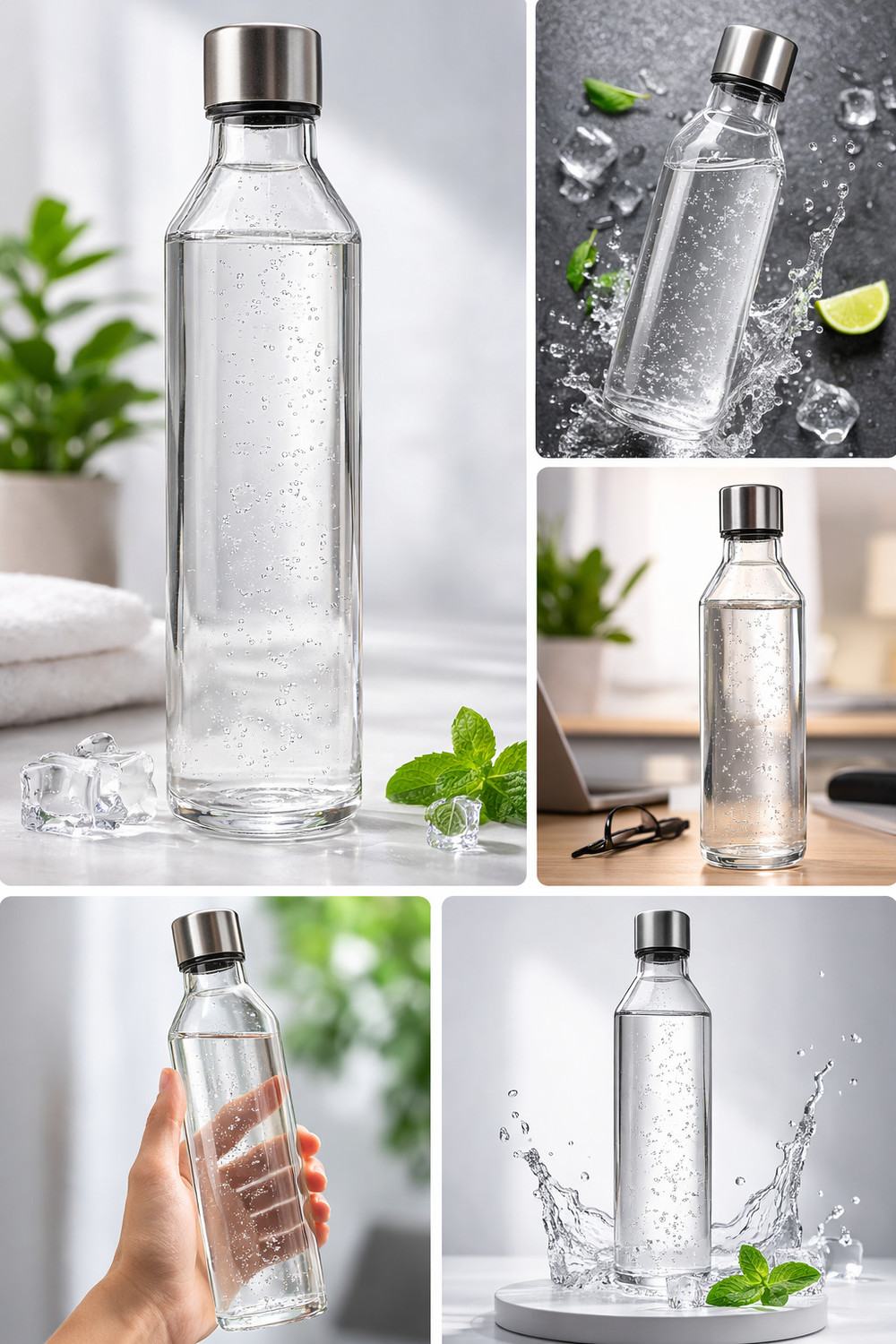 Image of shraj 750ml Glass Water Bottle with Leak-Proof Airtight Stainless Steel Lid for Water 750 ml Glass Bottle