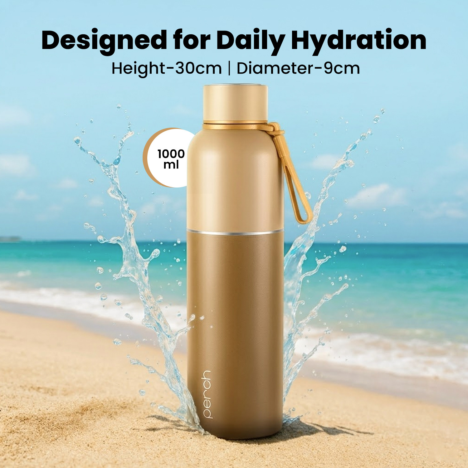 Image of PERCH Zenith Hot and Cold Thermosteel ISI Certified Vacuum Insulated Water Bottle 1000 ml Steel Flask