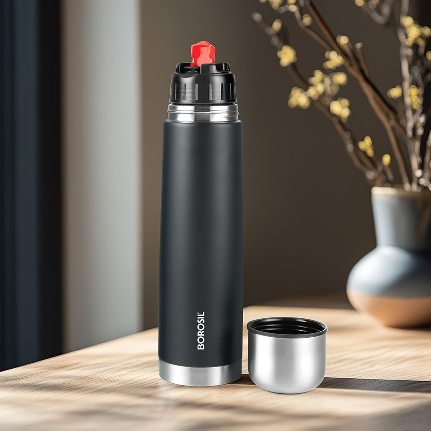 Image of BOROSIL 24 Hours Hot & Cold Thermo Double Wall Vaccum Insulated Steel Flask Bottle 500 ml Steel Flask