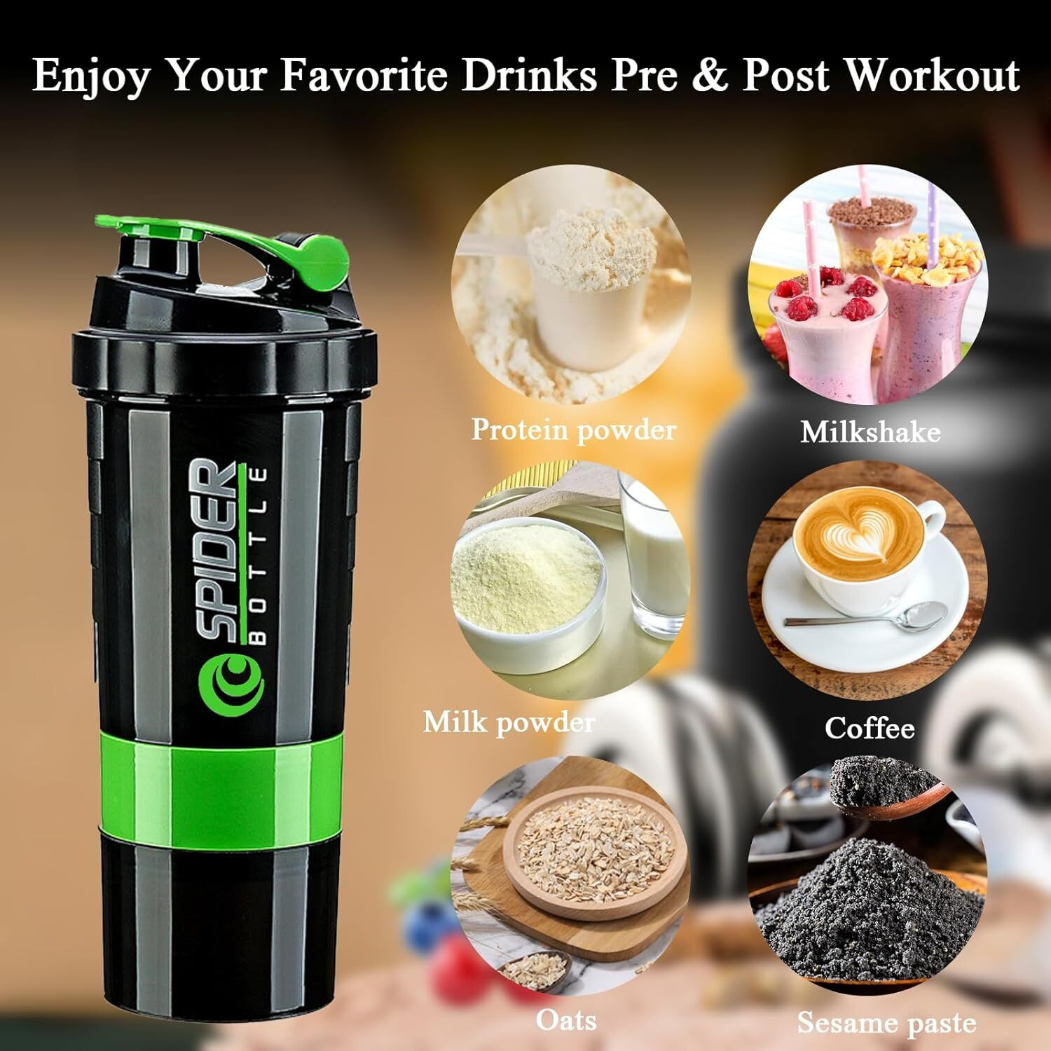 Image of FIT 4 HEAL Spider Shaker Bottle with Storage 500ml Protein Mixer Bottle 500 ml Plastic Shaker