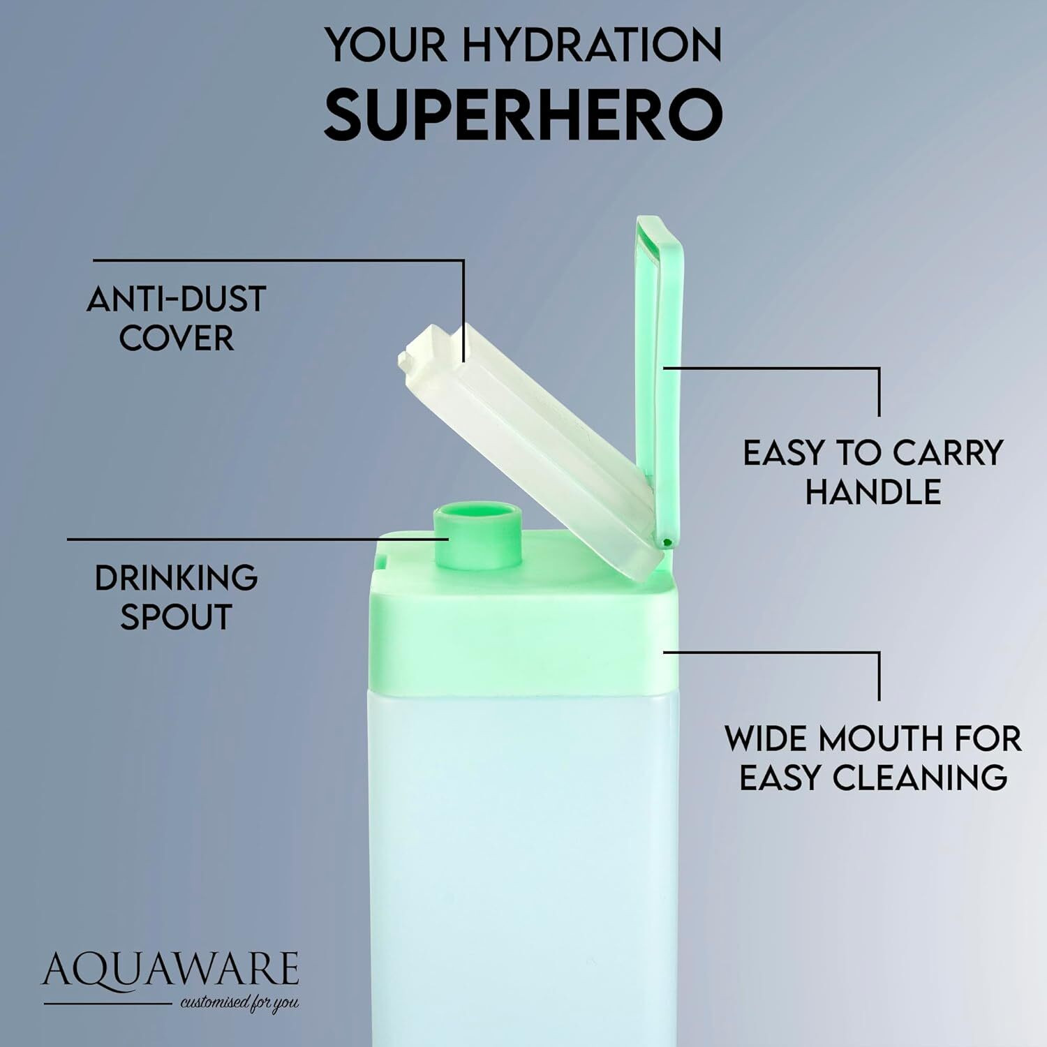 Image of ZROY ENTERPRISE Frosty Square Water Bottle with Flip Top Lid | Freezer Safe Reusable 999 ml Glass Bottle