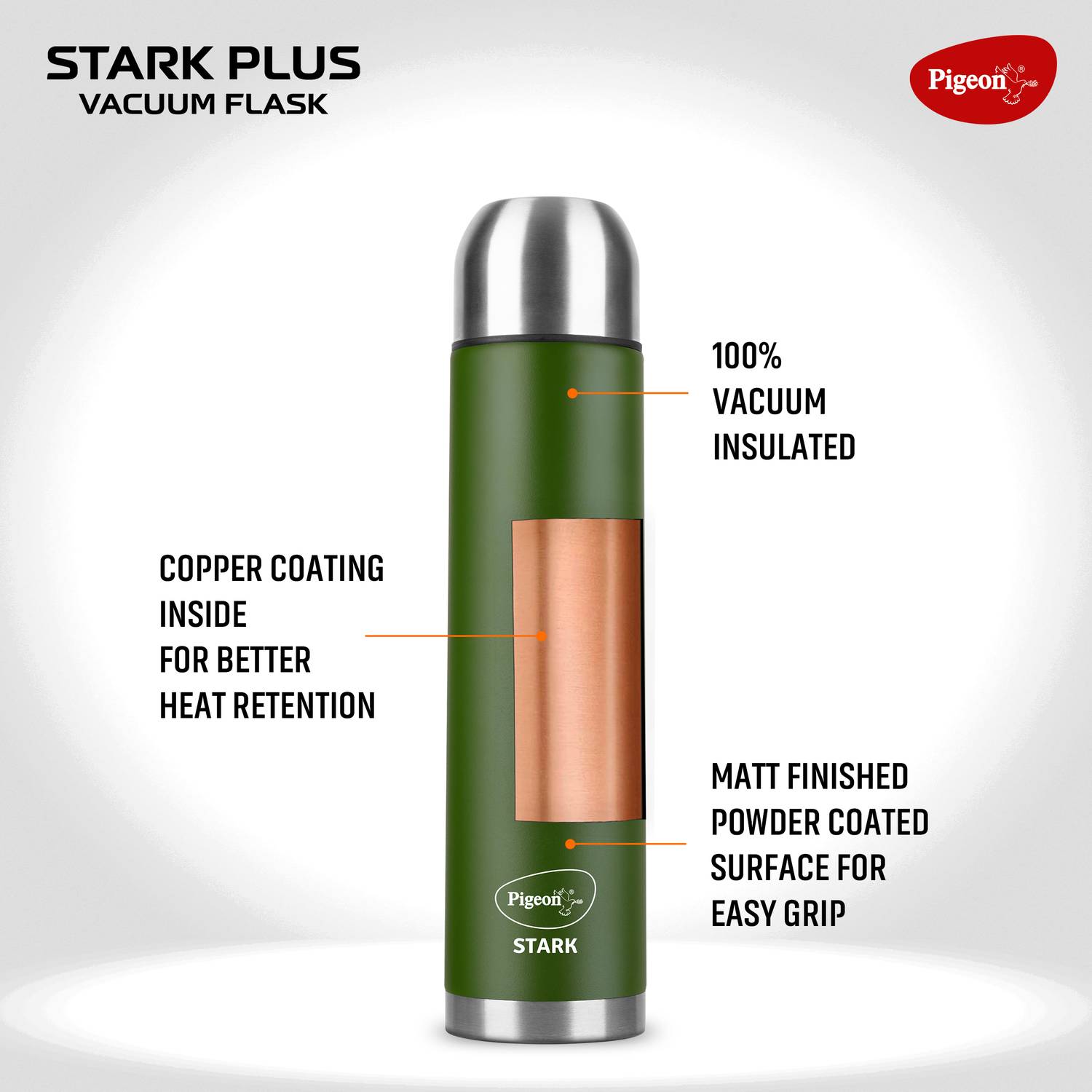Pigeon Stark Plus 1000 ml Olive Steel Flask - Image 5