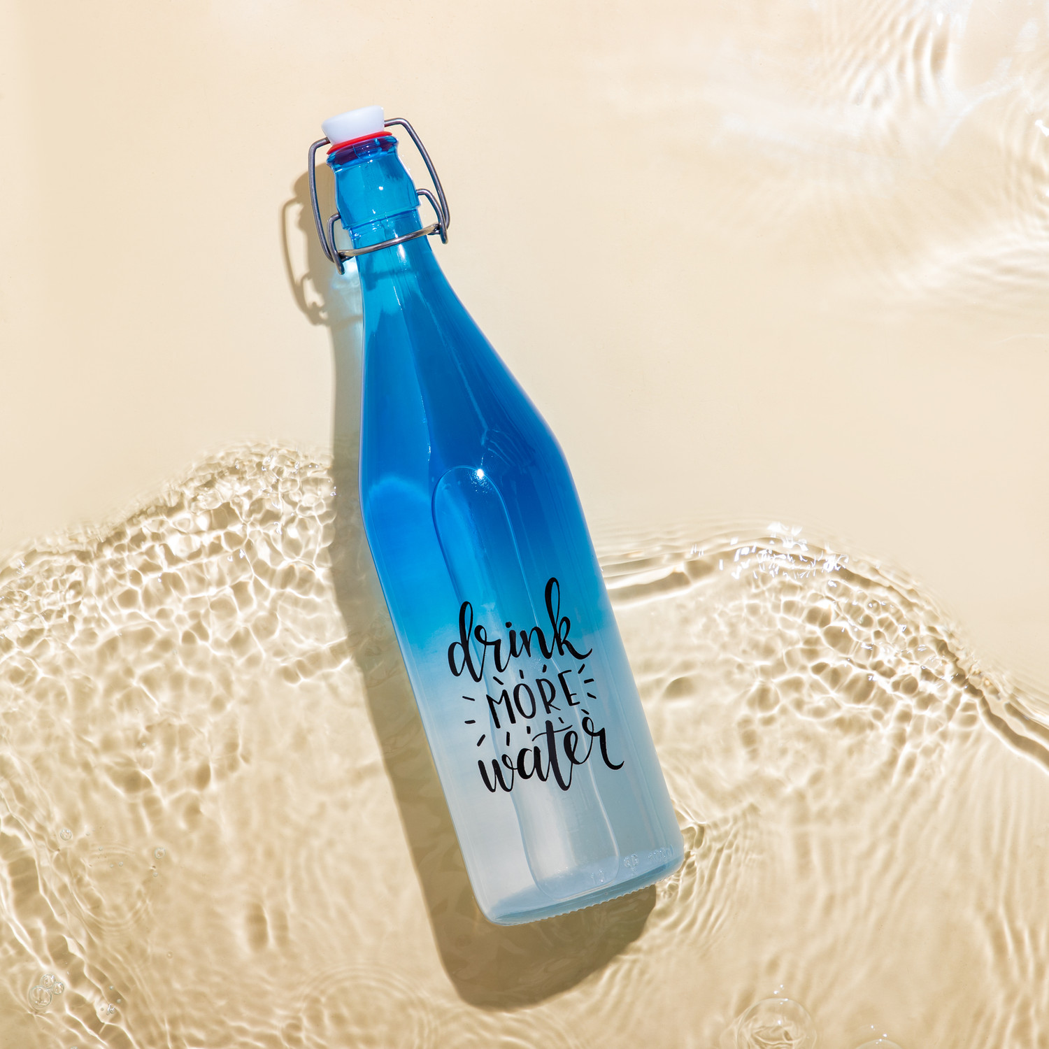 Image of Sand Dune Drink More Glass clip top cap with flip top cap,Leak-Proof,Reusable decorative 1000 ml Glass Bottle