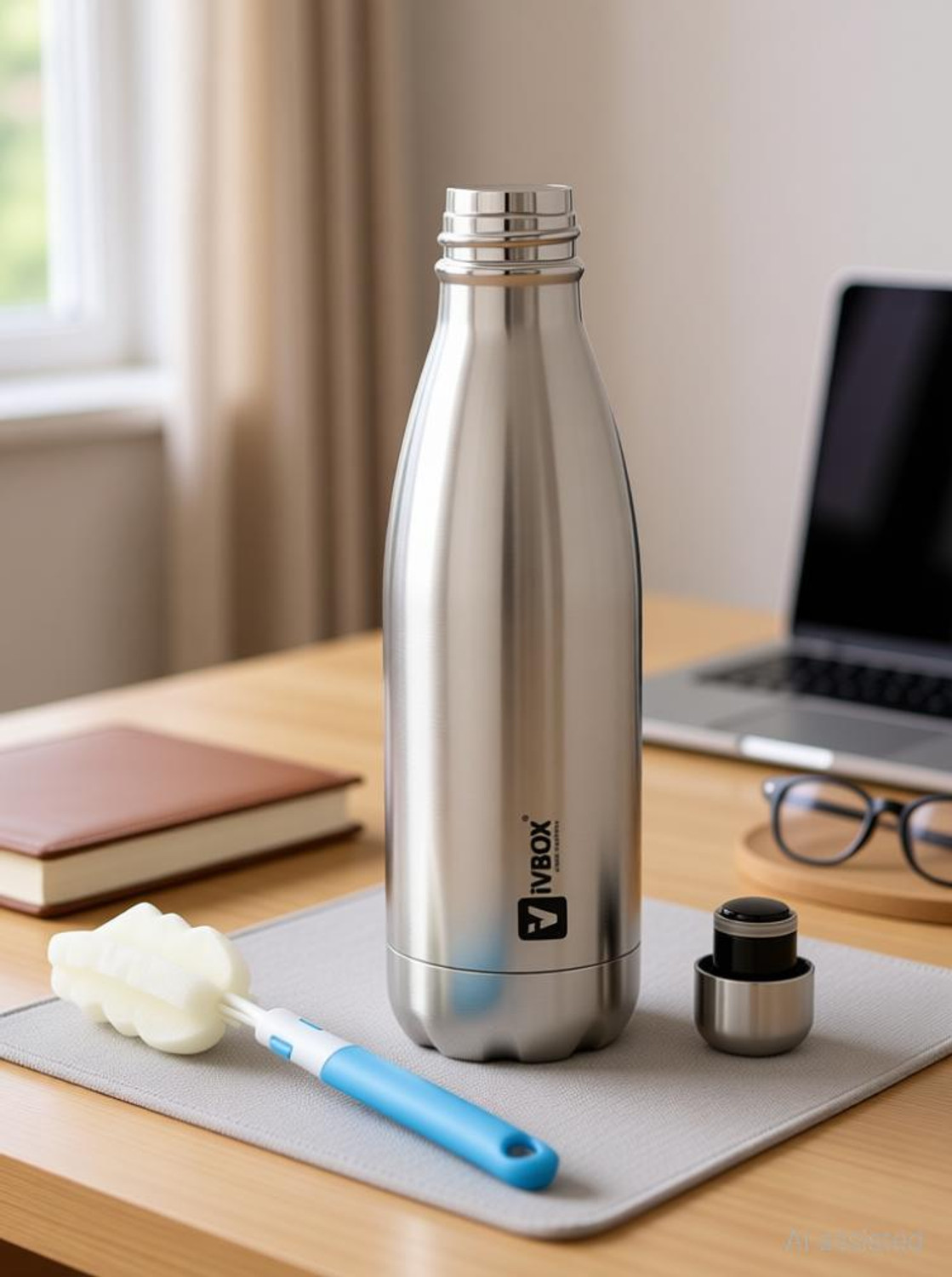 Image of iVBOX BOOSTER Hot & Cold Double-Wall Vacuum Thermos Water Bottle With Cleaning Brush 750 ml Steel Flask