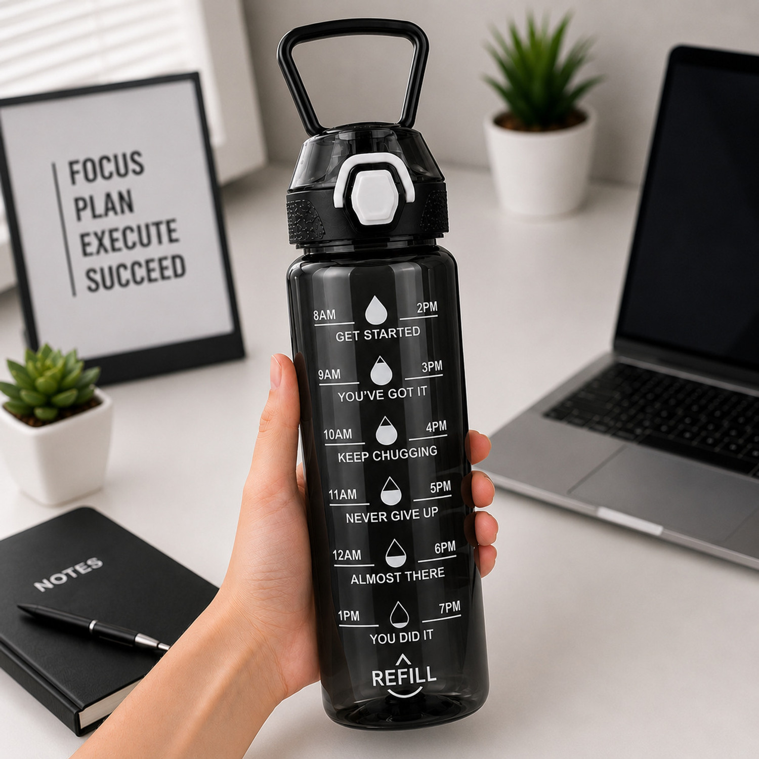 Image of kitchkart Motivational Water Bottle for Gym, Office & Travel 980 ml Plastic Bottle
