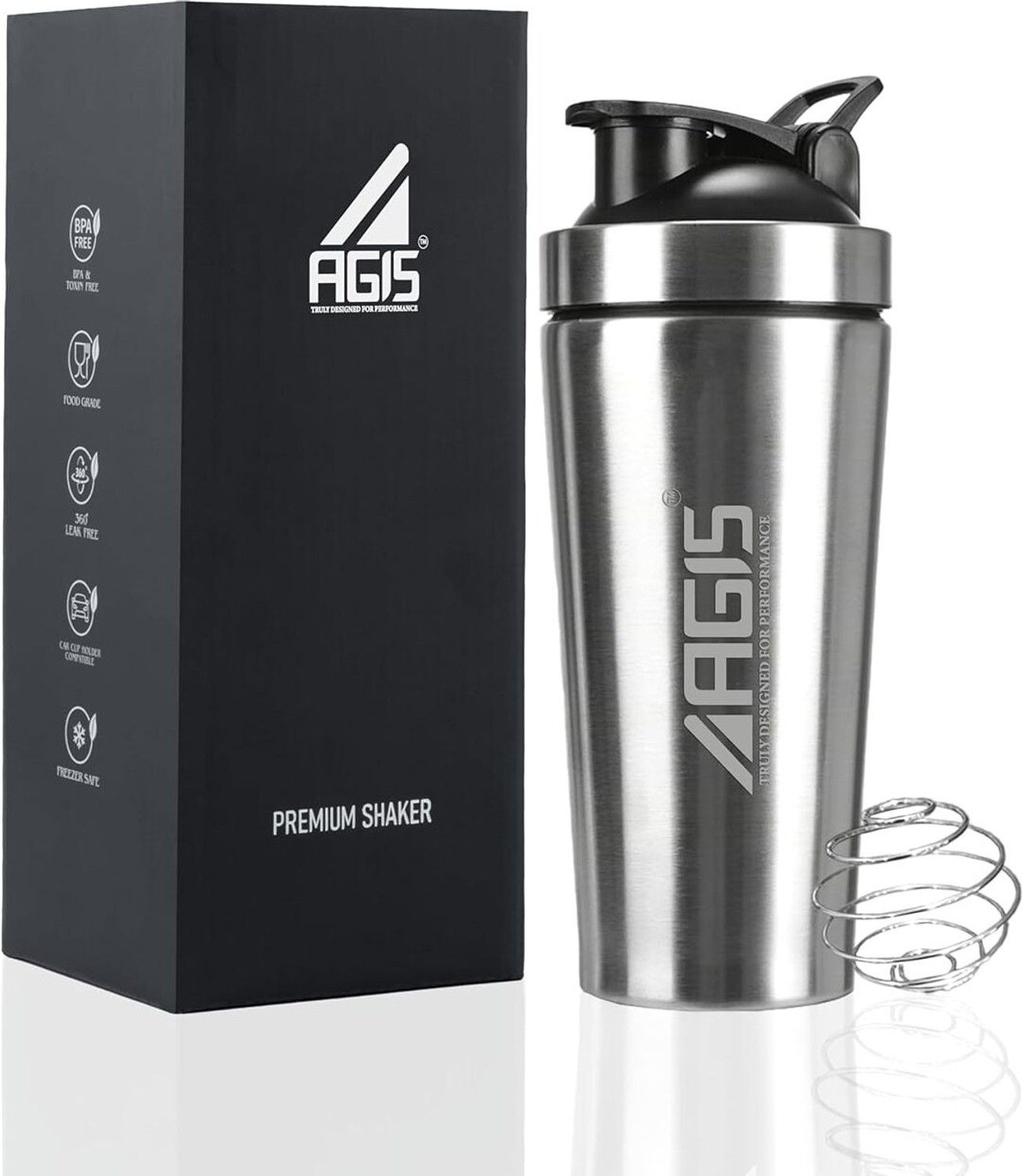 AGIS Steel Shaker Bottle For Protein Shakes | Leakproof | Premium SS304 Stainless 700 ml Stainless Steel Shaker