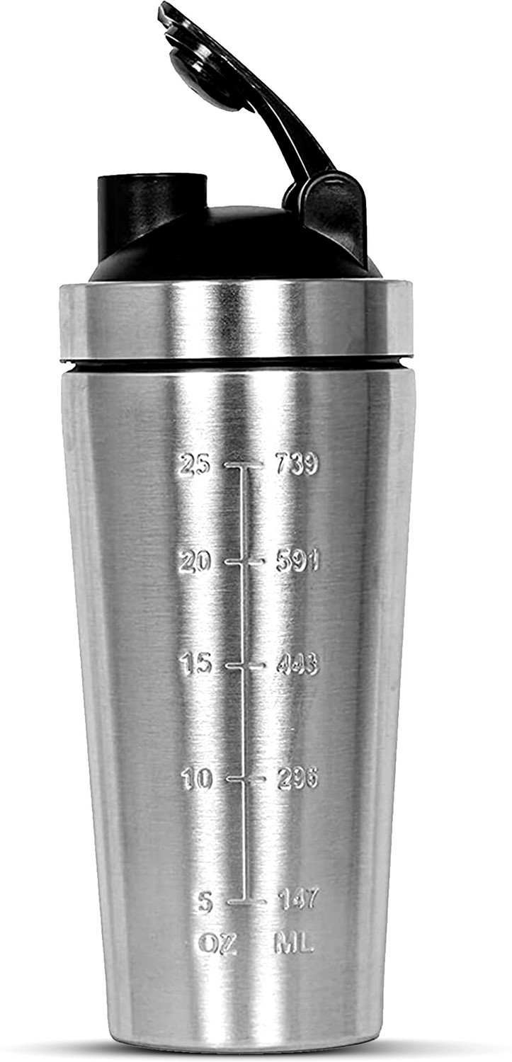Image of MUSCLEFOOD Steel Protein Shaker Bottle with Mixing Spring 750 ml Stainless Steel Shaker