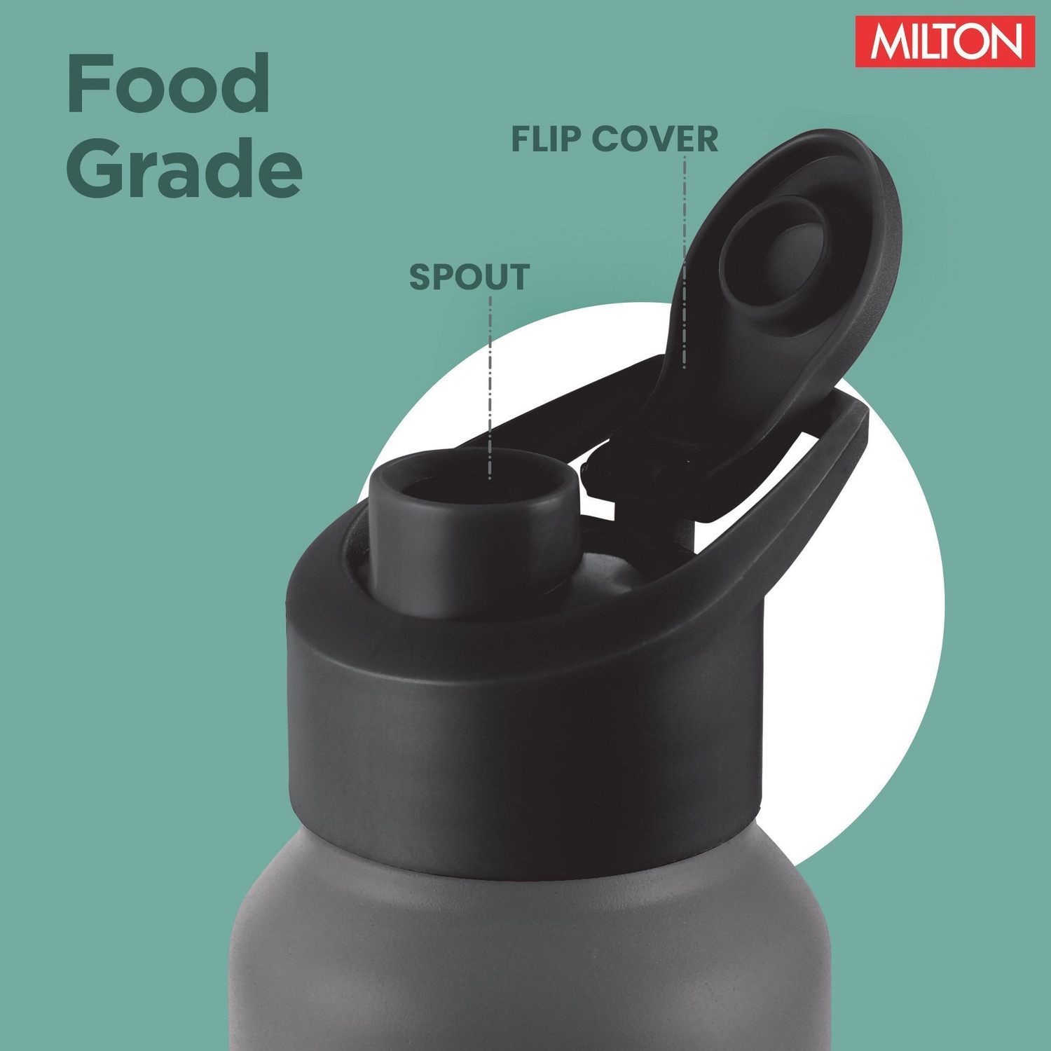 Image of MILTON Torino 1000 Stainless Steel Water Bottle, Single Walled, 980 ml, Grey & Black 980 ml Stainless Steel Bottle