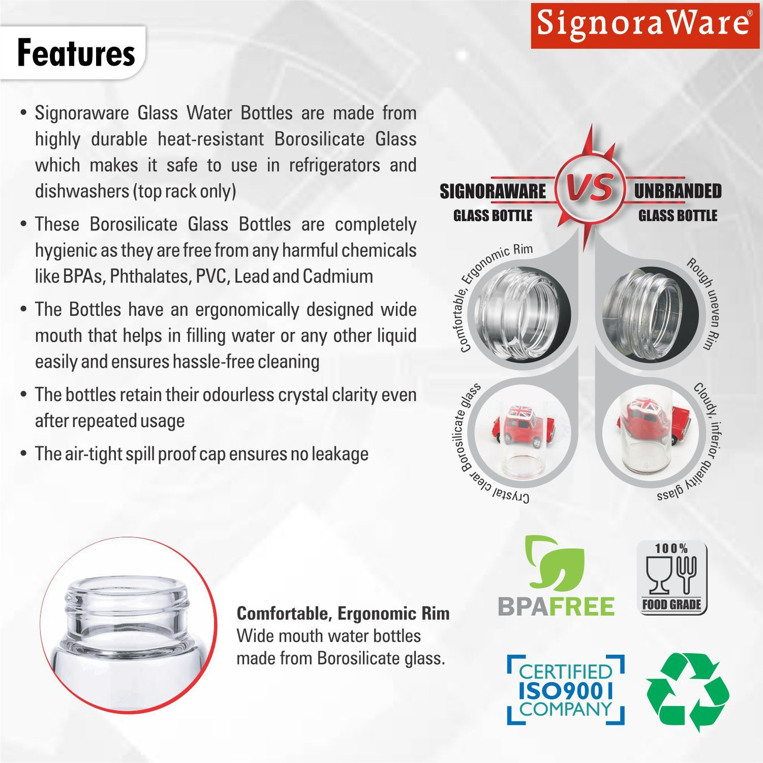 Image of Signoraware Claro Flow Bottle 1 L Glass Bottle
