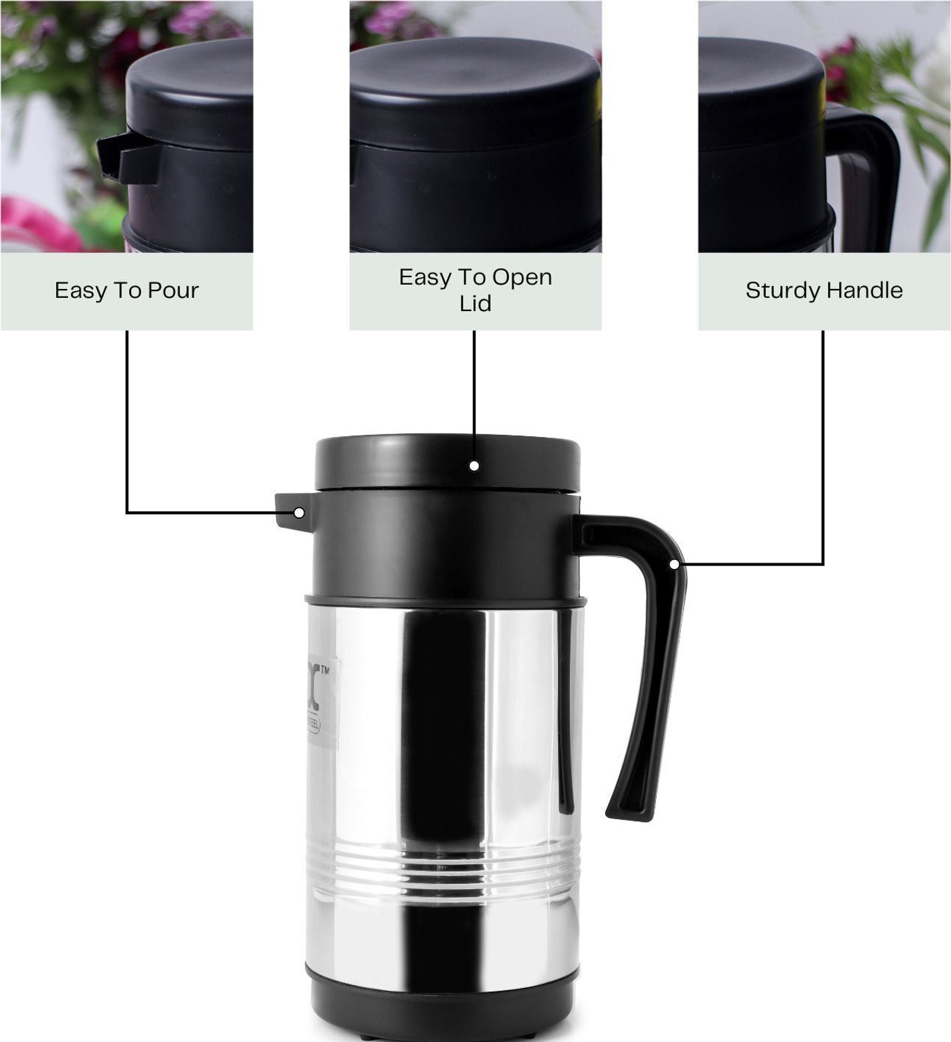 Image of UNINOX Stainless Steel Tea Coffee Kettle Carafe Double Walled Insulation Thermosteel 1200 ml Steel Flask