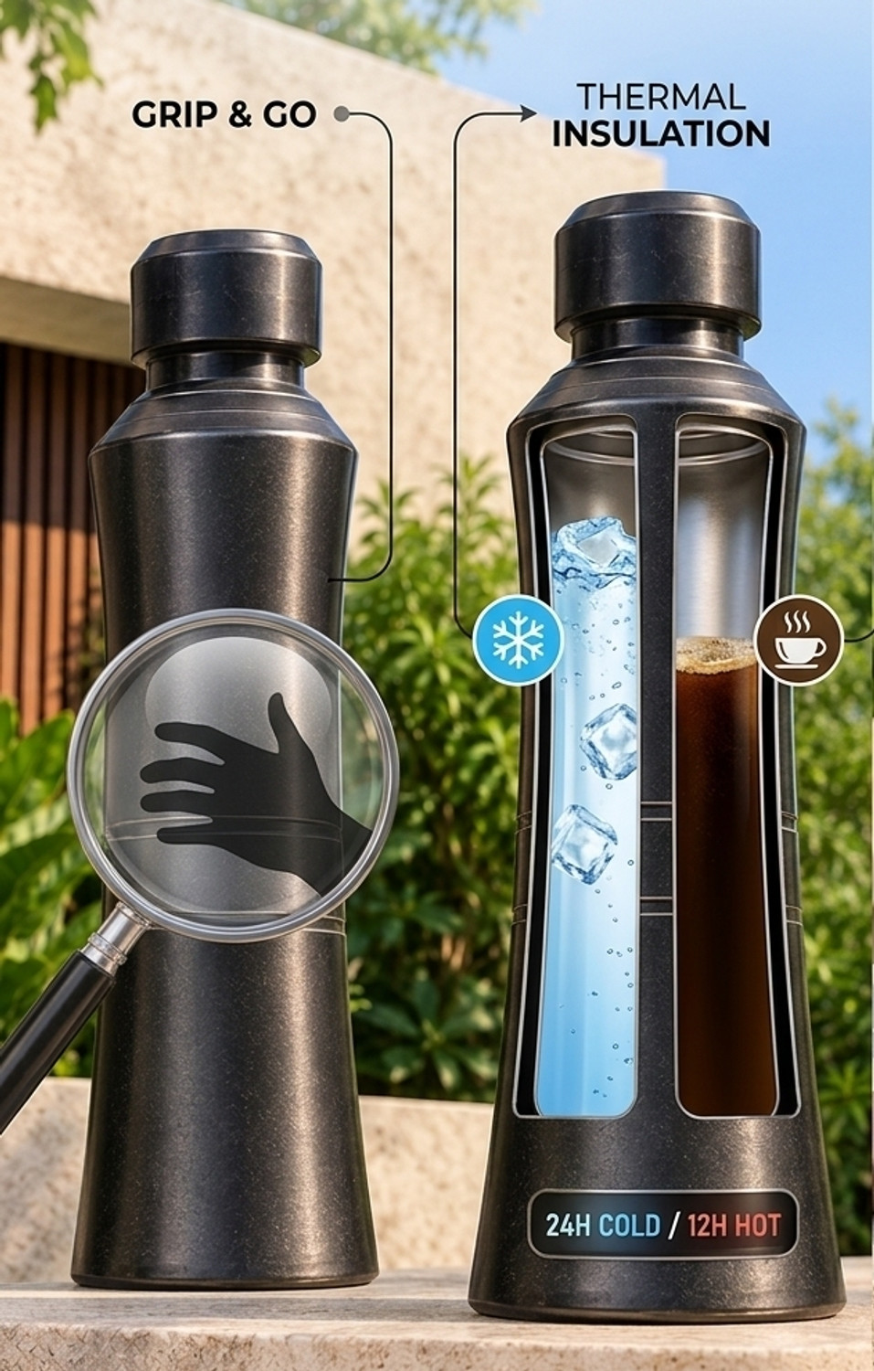 Image of EAShines Black Ceramic water bottle 1000 ml Clay Bottle (Pack of 1, Black)