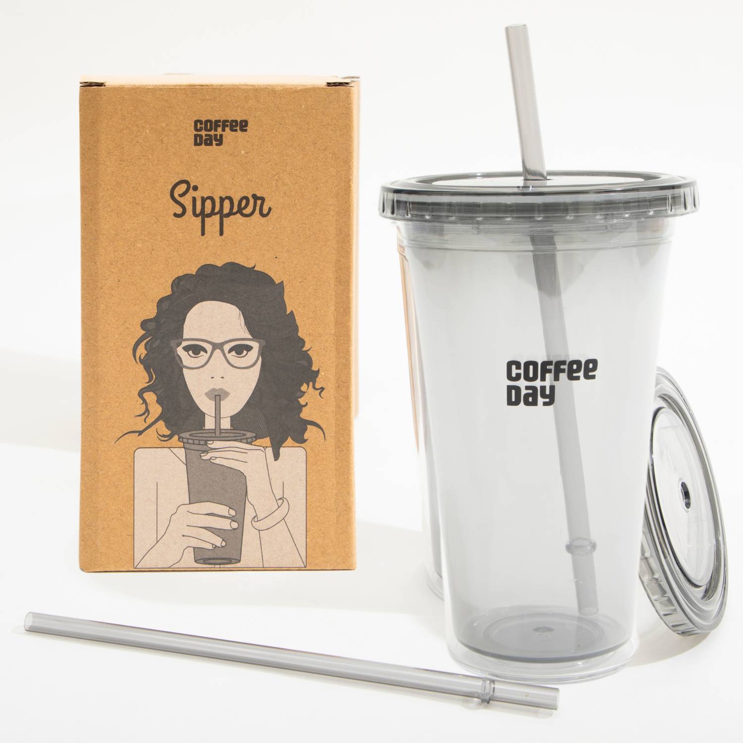 Café Coffee Day Transparent Sipper 450 ml Plastic Shaker