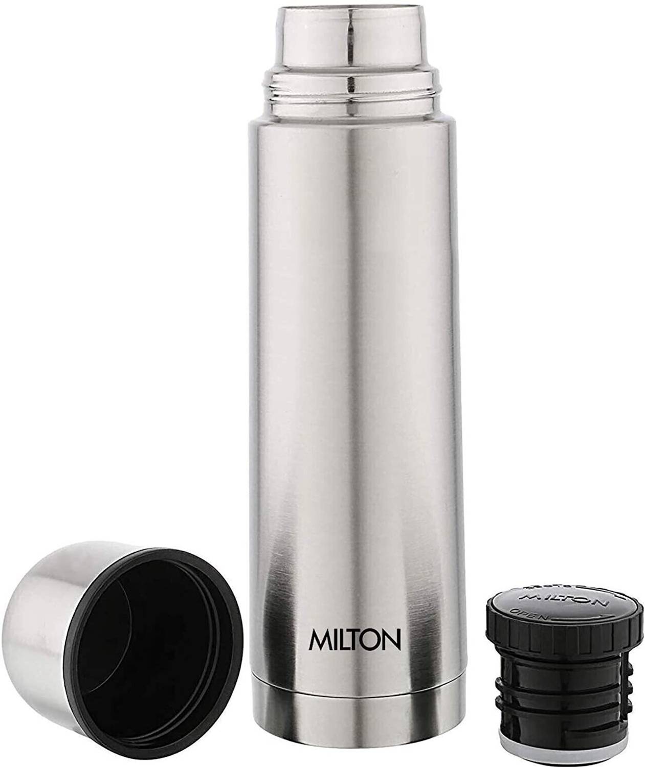 MILTON Plain Lid 1000 Thermosteel Water Bottle, ISI Certified, 24 Hr Hot and Cold 1000 ml Steel Flask