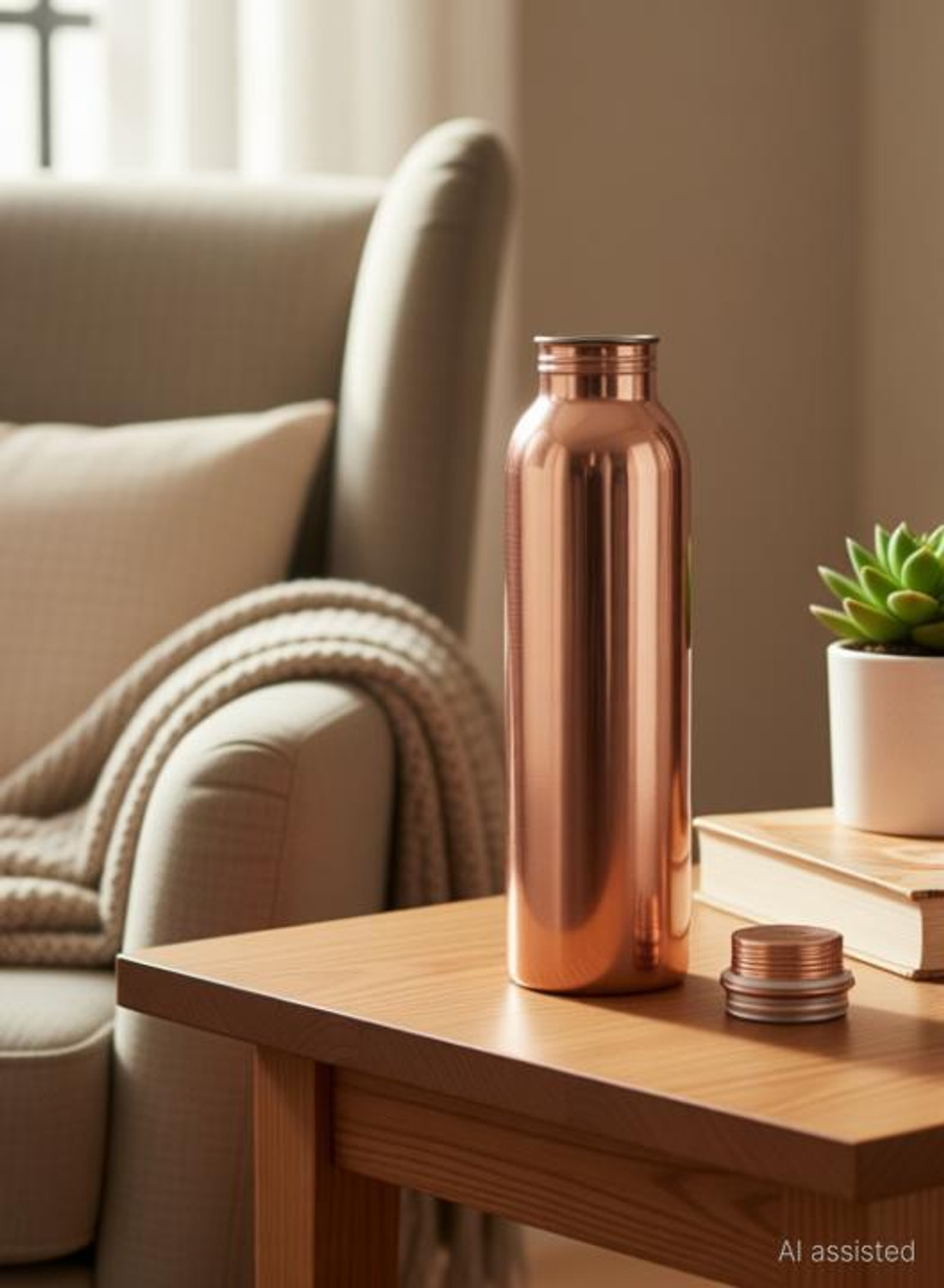 Image of kripa Pure Copper Bottle for Water 1 Litre Glossy Dirt Proof, Leak Proof and Joint Less, Ayurveda and Yoga Health Benefits Water Bottle copper bottle 1000 ml Copper Bottle