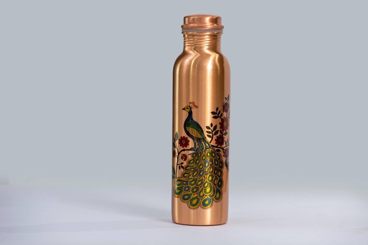 BRIJAZA Copper Water Bottle Peacock Printed 1000 ml Copper Bottle