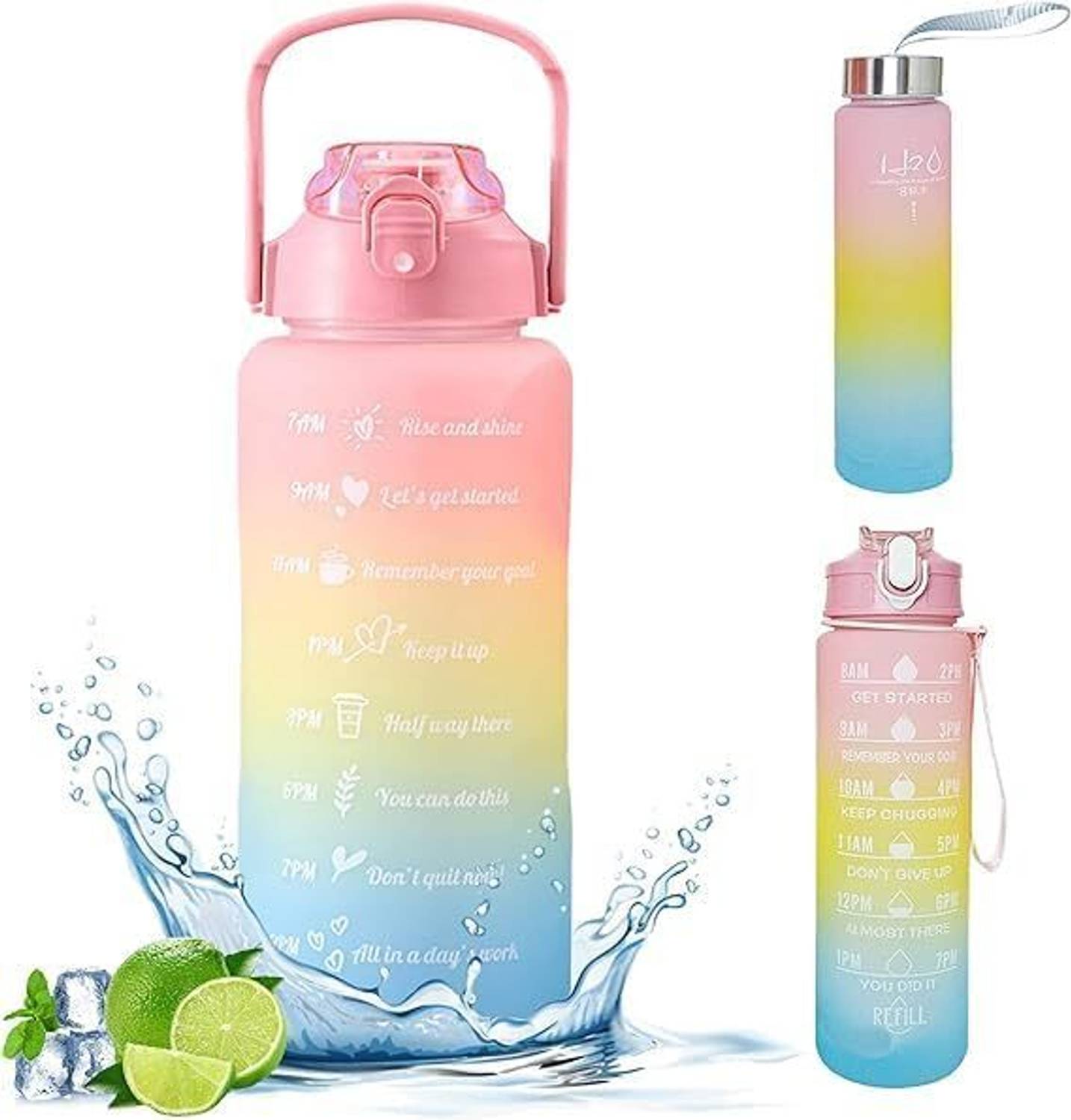 ADC ENTERPRISES HydroTrack Motivational Water Bottle Set (Set of 3) Leakproof Gym Bottle 2000 ml Plastic Shaker