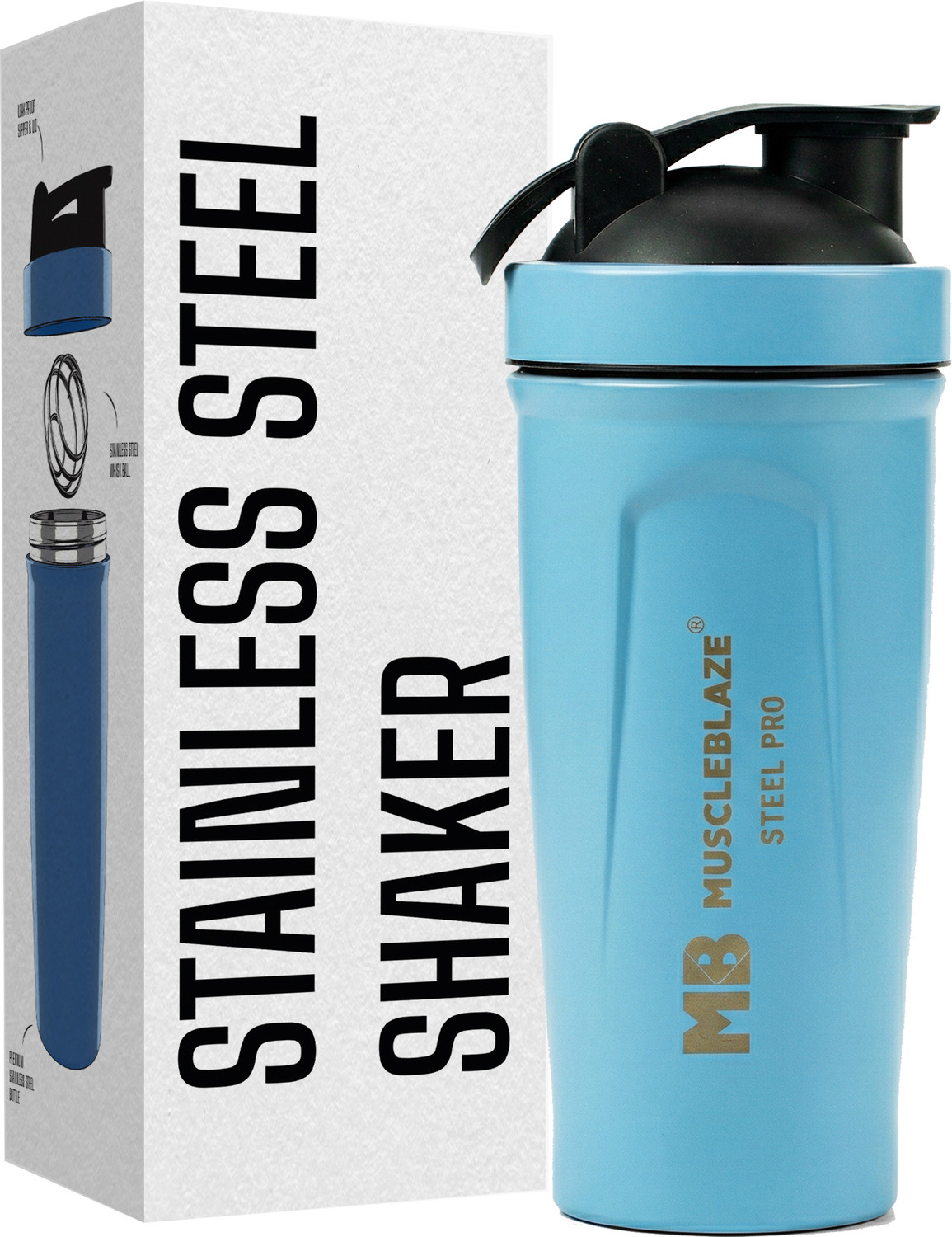 Image of MUSCLEBLAZE Stainless Steel Gym Shaker 700 ml Stainless Steel Shaker