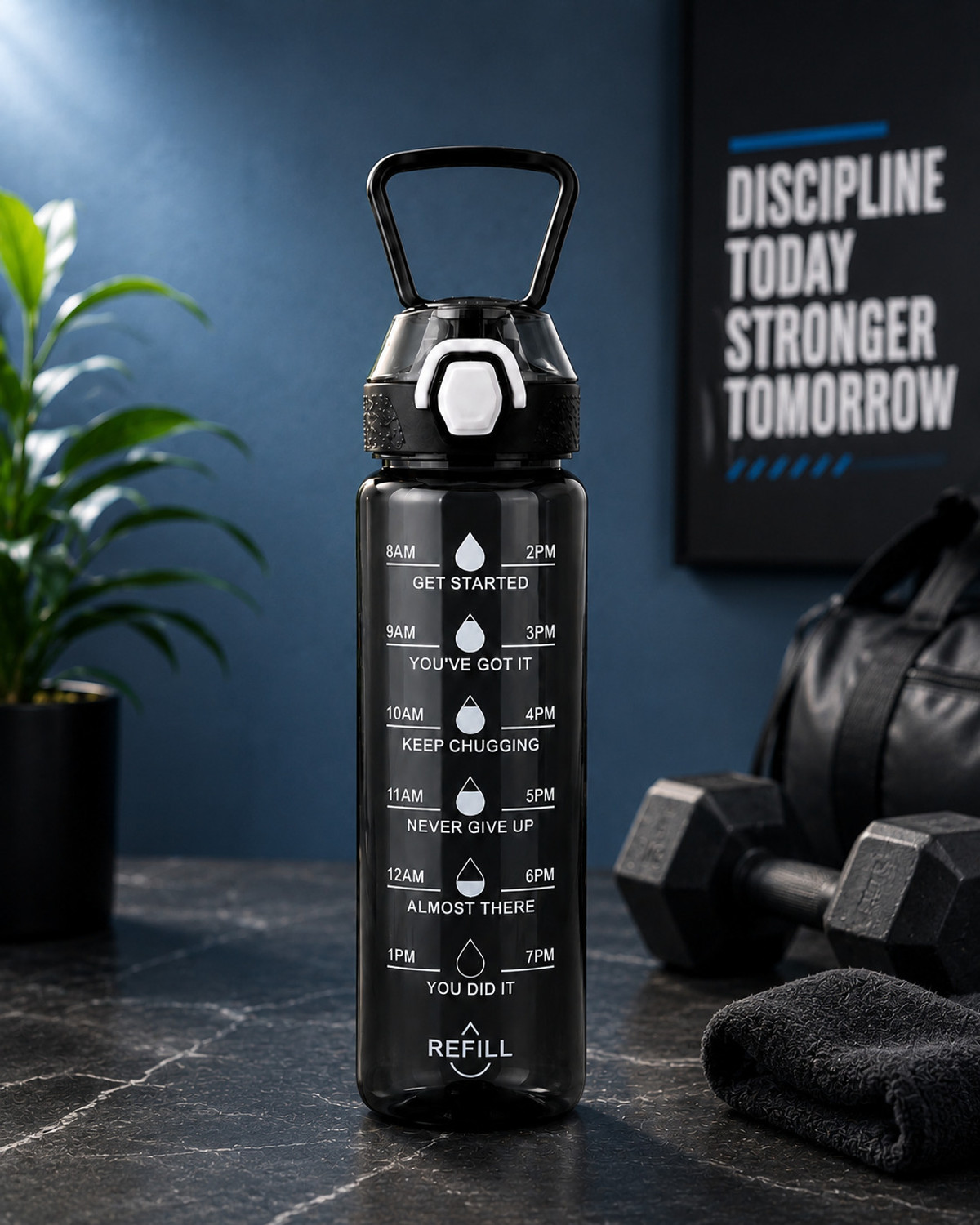Image of kitchkart Motivational Water Bottle for Gym, Office & Travel 980 ml Plastic Bottle