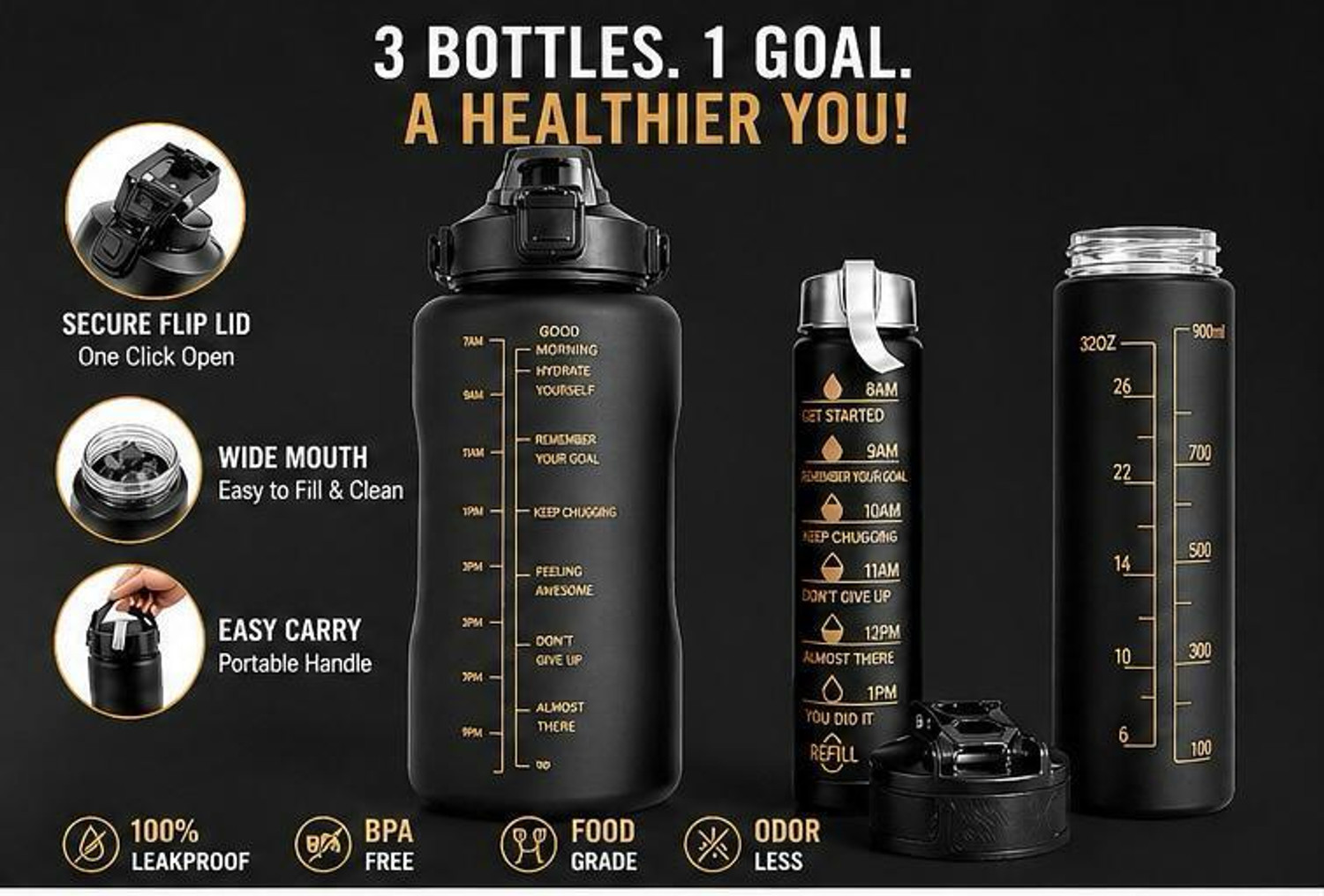 Image of AMR Black bottle 1500 ml Borosilicate Glass Bottle