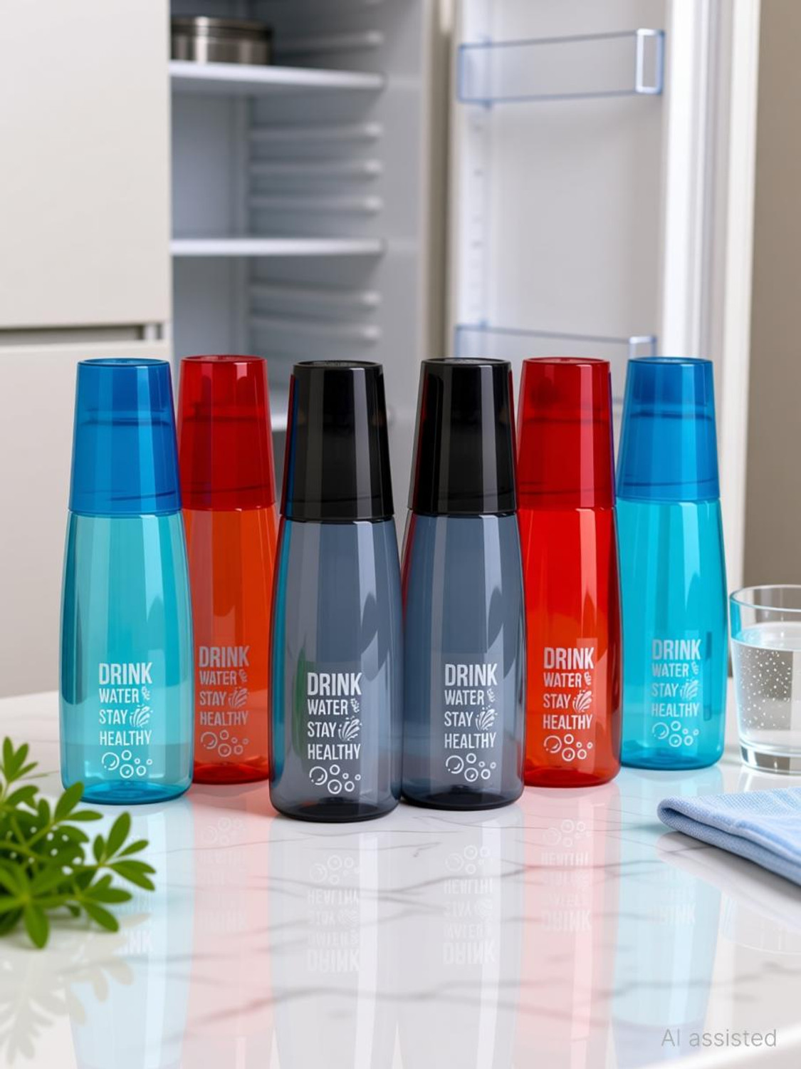 Image of BLACKMOON Plastic Fridge Water Bottle with Glass 1 Liter BPA-Free Pack of 6 1000 ml Plastic Bottle
