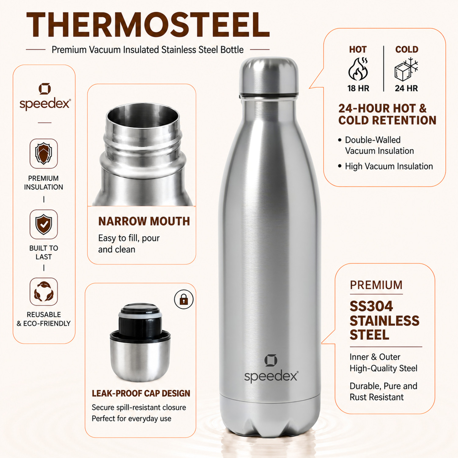 Image of SPEEDEX Thermos Hot & Cold Stainless Steel Bottle 750 ml Stainless Steel Flask
