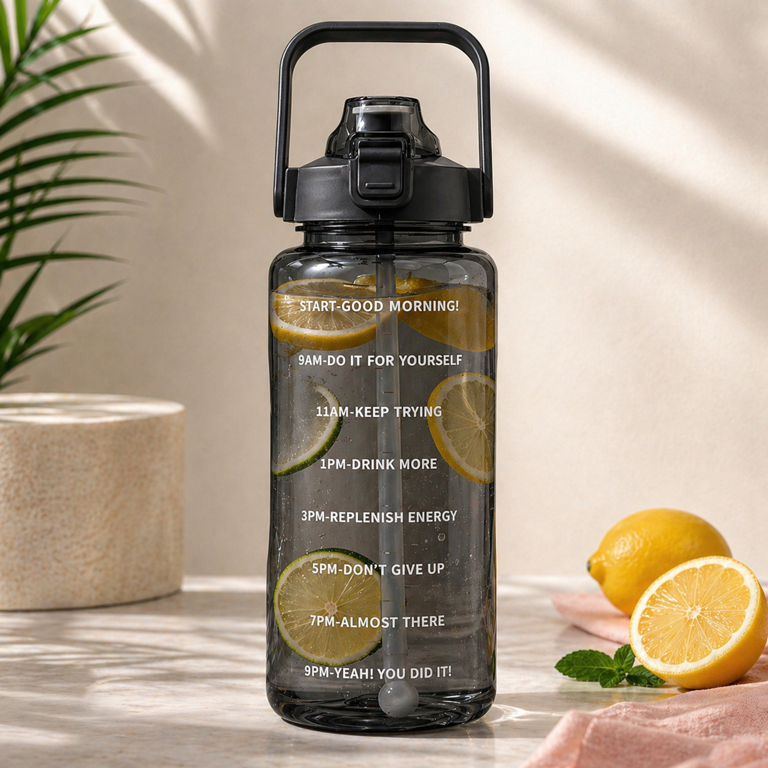 Image of HAVANISH 2 Liter Transparent Motivational leakproof BPA Free marker gym water b 2000 ml Plastic Bottle