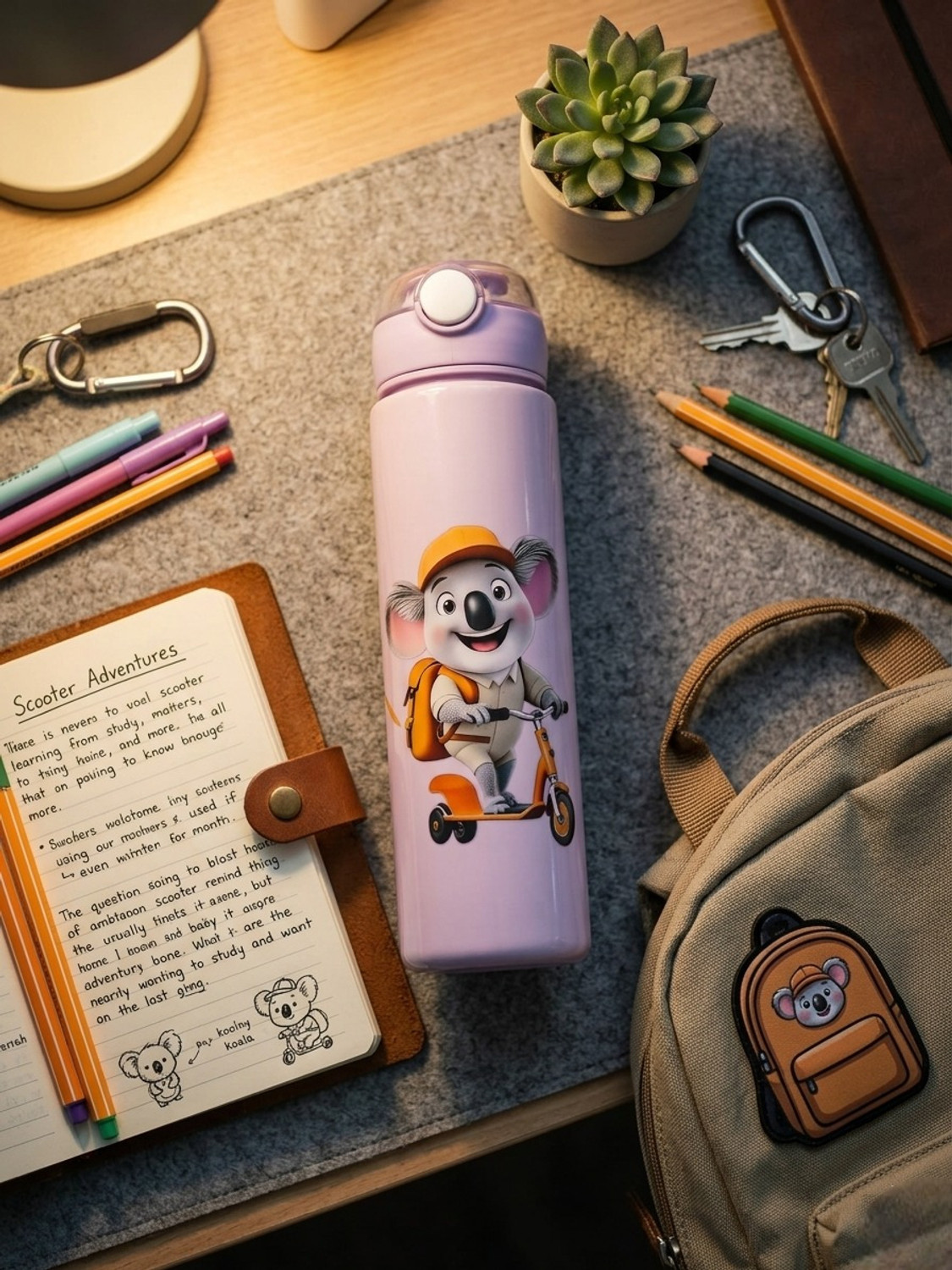 Image of kataenterprises Cute Cartoon Printed Kids Water Bottle with Leakproof Flip Lid 1000 ml Plastic Sipper