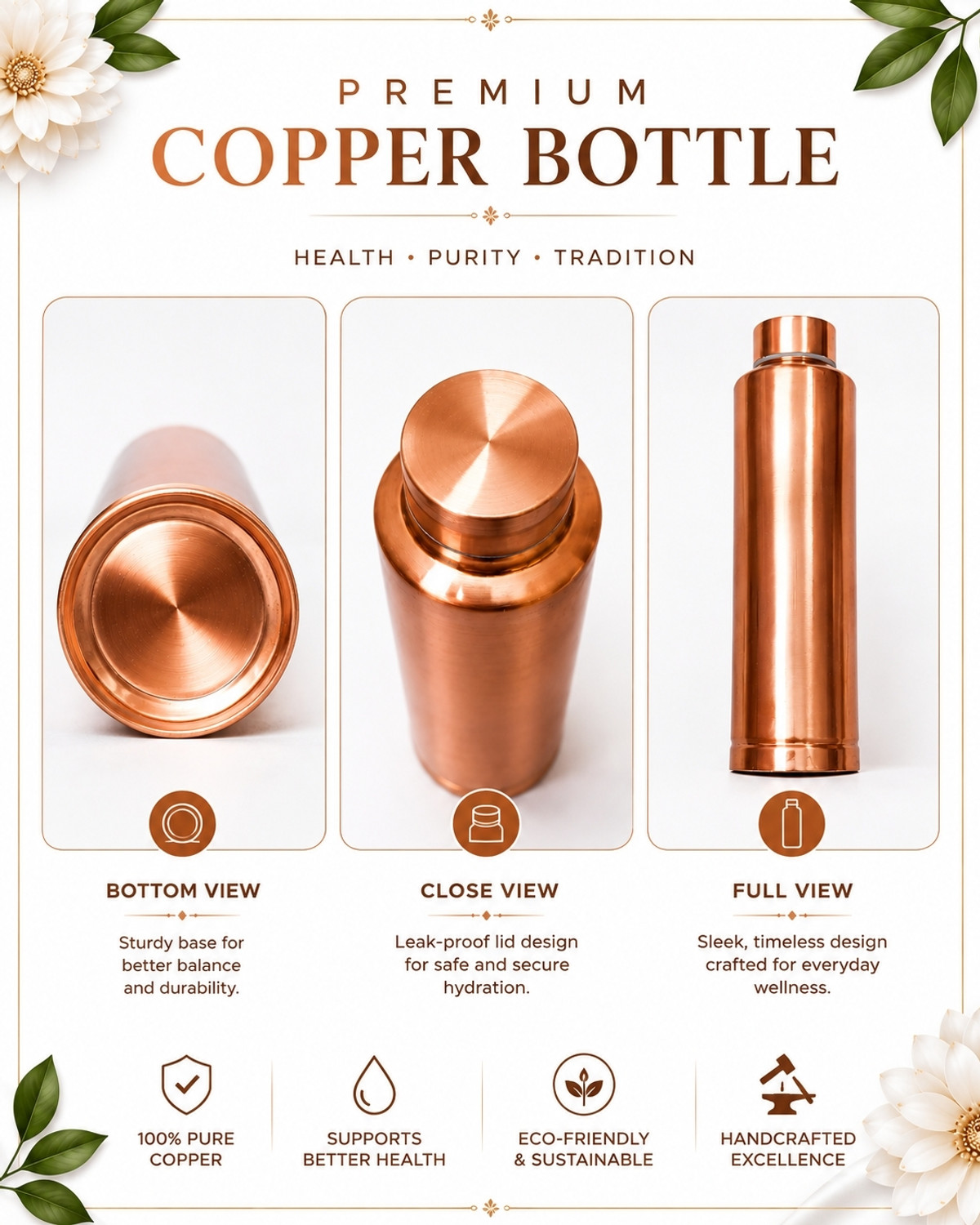 Image of SFMRTRADERS Silver glow 1000 ml Copper Bottle