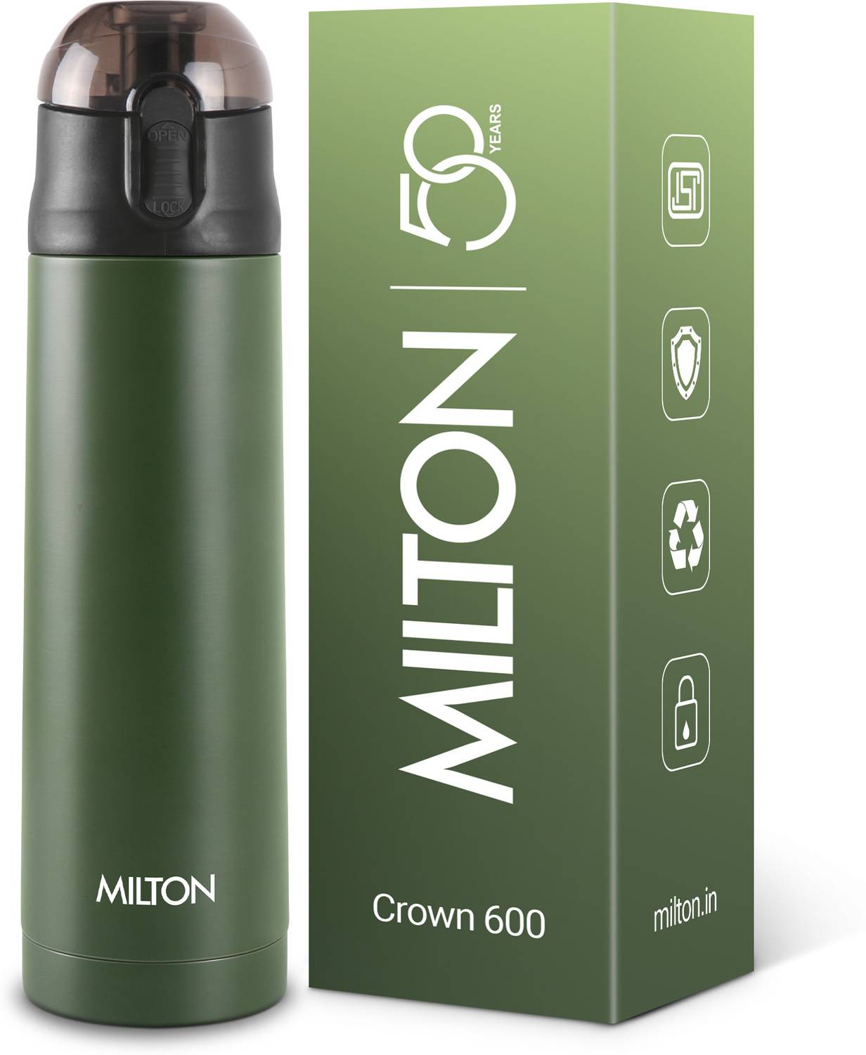 MILTON New Crown 600 Thermosteel Water Bottle, ISI Certified, 24 Hr Hot and Cold 500 ml Stainless Steel Flask