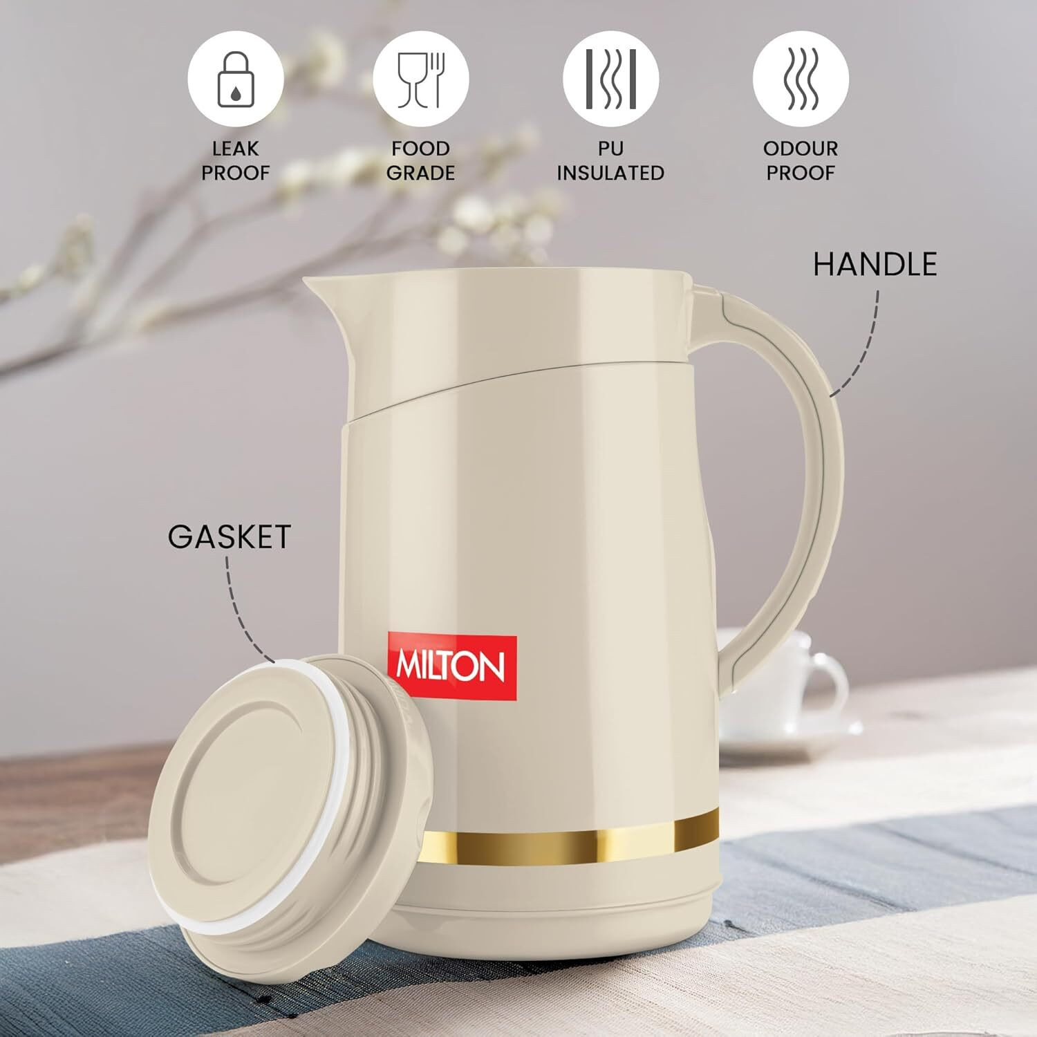 Image of MILTON Renova 1500 Water Jug, PU Insulated Inner Stainless Steel Hot & Cold Jug 1350 ml Steel Flask