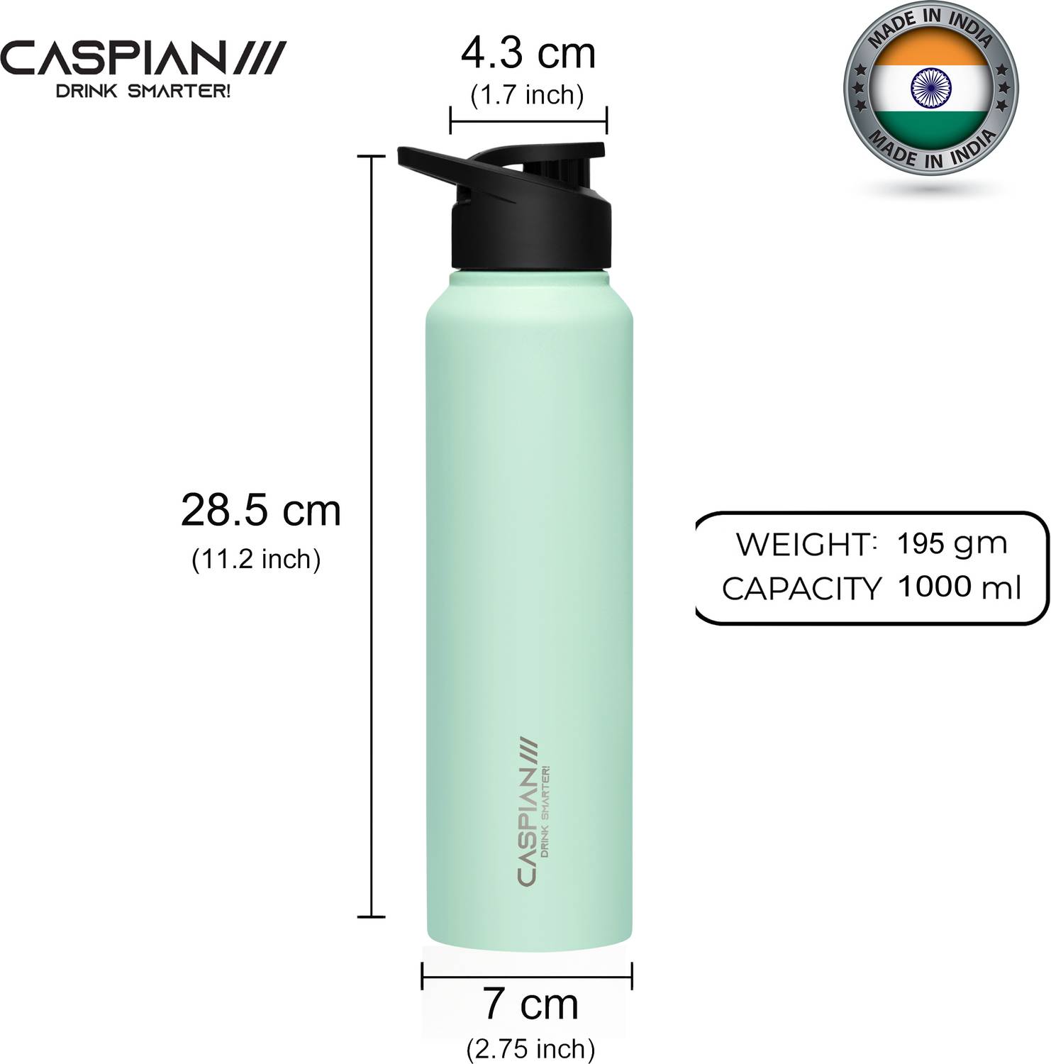 CASPIAN Stainless Steel Water Bottle 1000 ml - Image 4