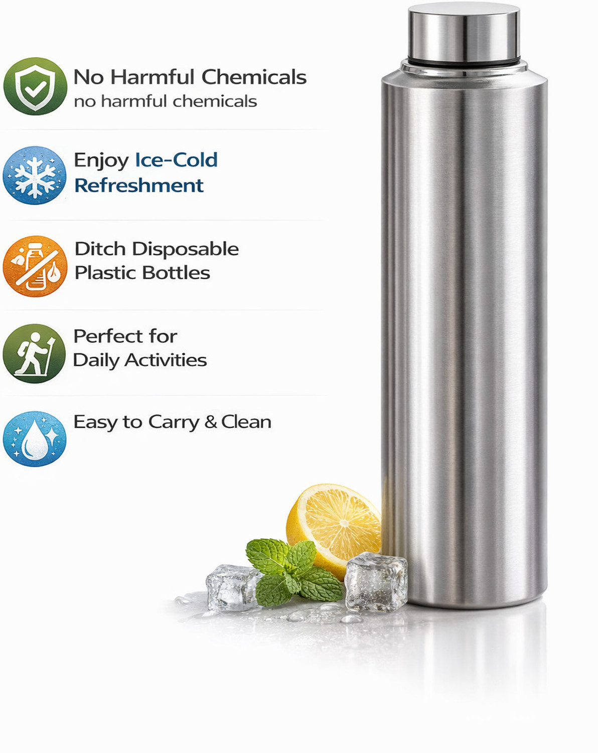 Image of WISH NEU WN-SLVR-BTLE 1000 ml Stainless Steel, Steel Bottle