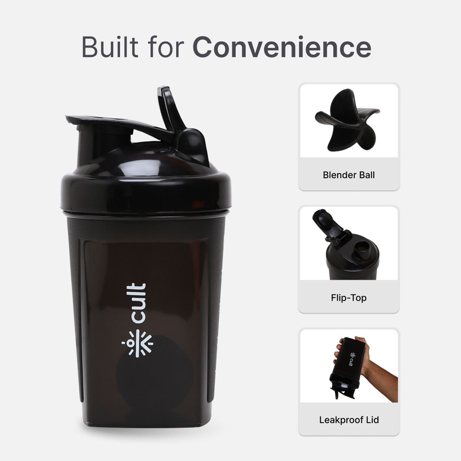 Image of Cult Shaker Bottle with Blender Ball Leakproof Flip top 500 ml Plastic Shaker
