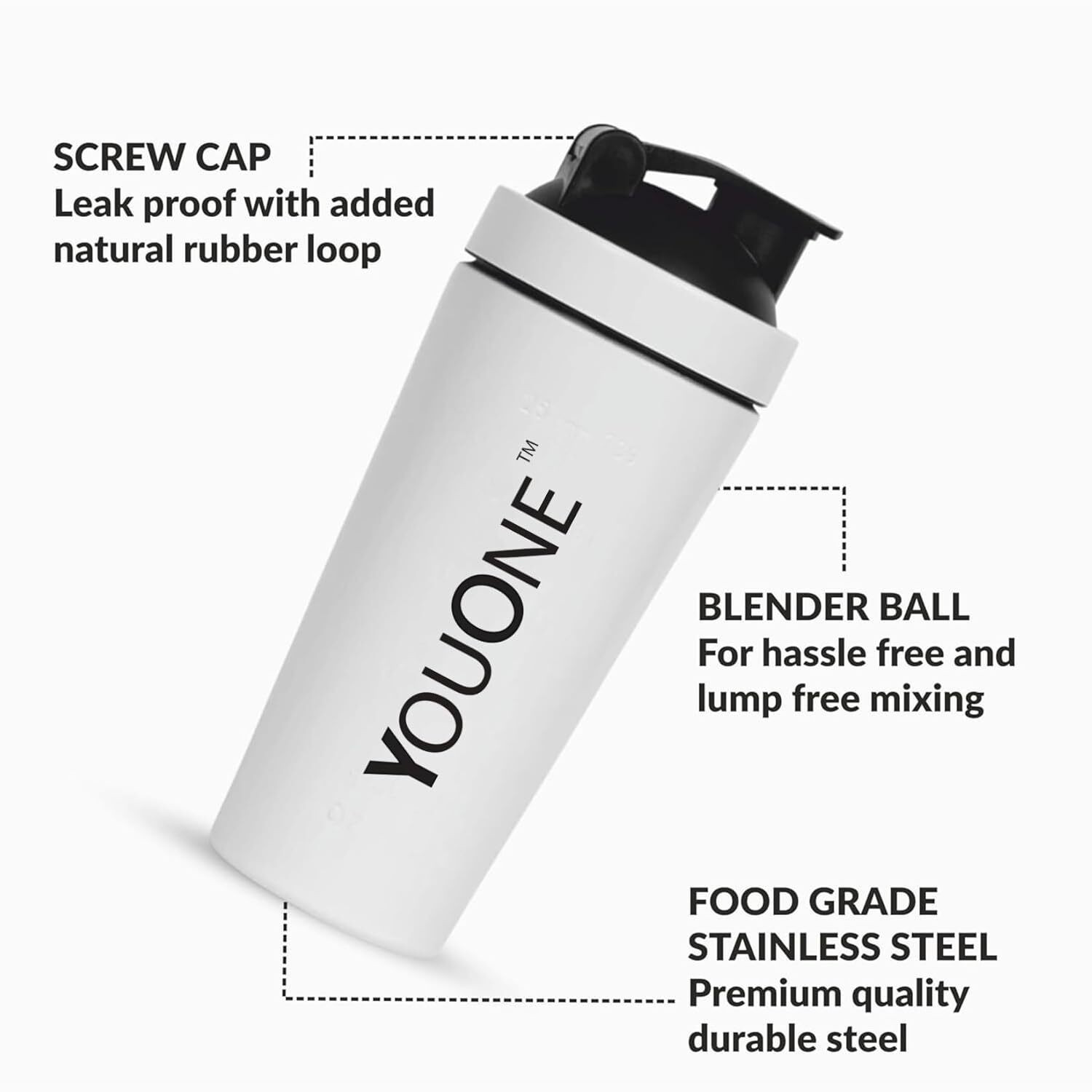 Image of Youone Steel Protein Shaker Bottle for Gym 750ml Leak Proof Gym Shaker with Mixer Ball 750 ml Steel Shaker