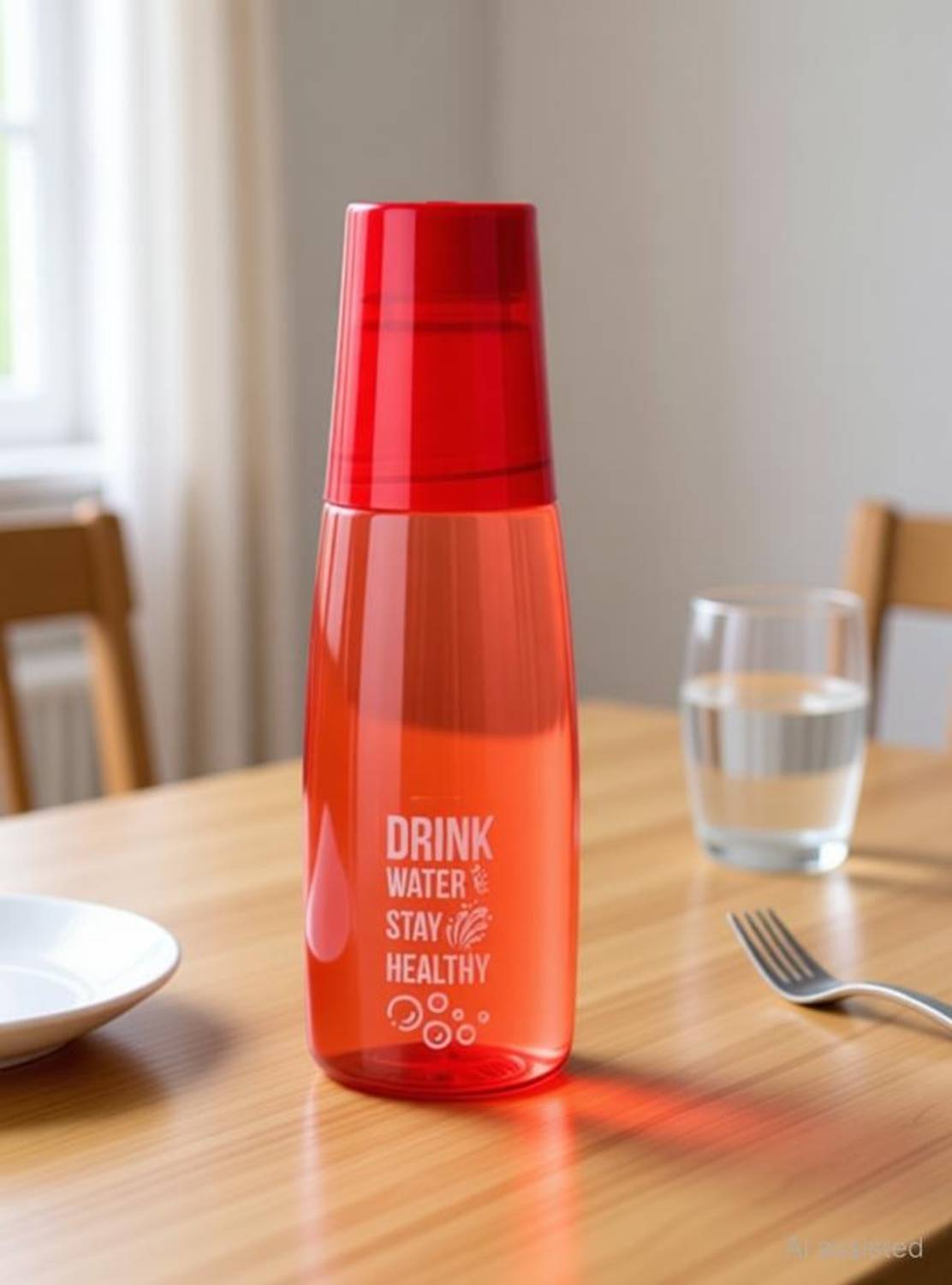 BLACKMOON Plastic Fridge Water Bottle with Glass 1 Liter Leakproof BPA-Free Reusable 1000 ml Plastic, PET Bottle With Drinking Glass